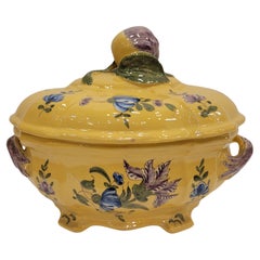 Used French Yellow and blue Ceramic Tureen or centrepiece Montpellier