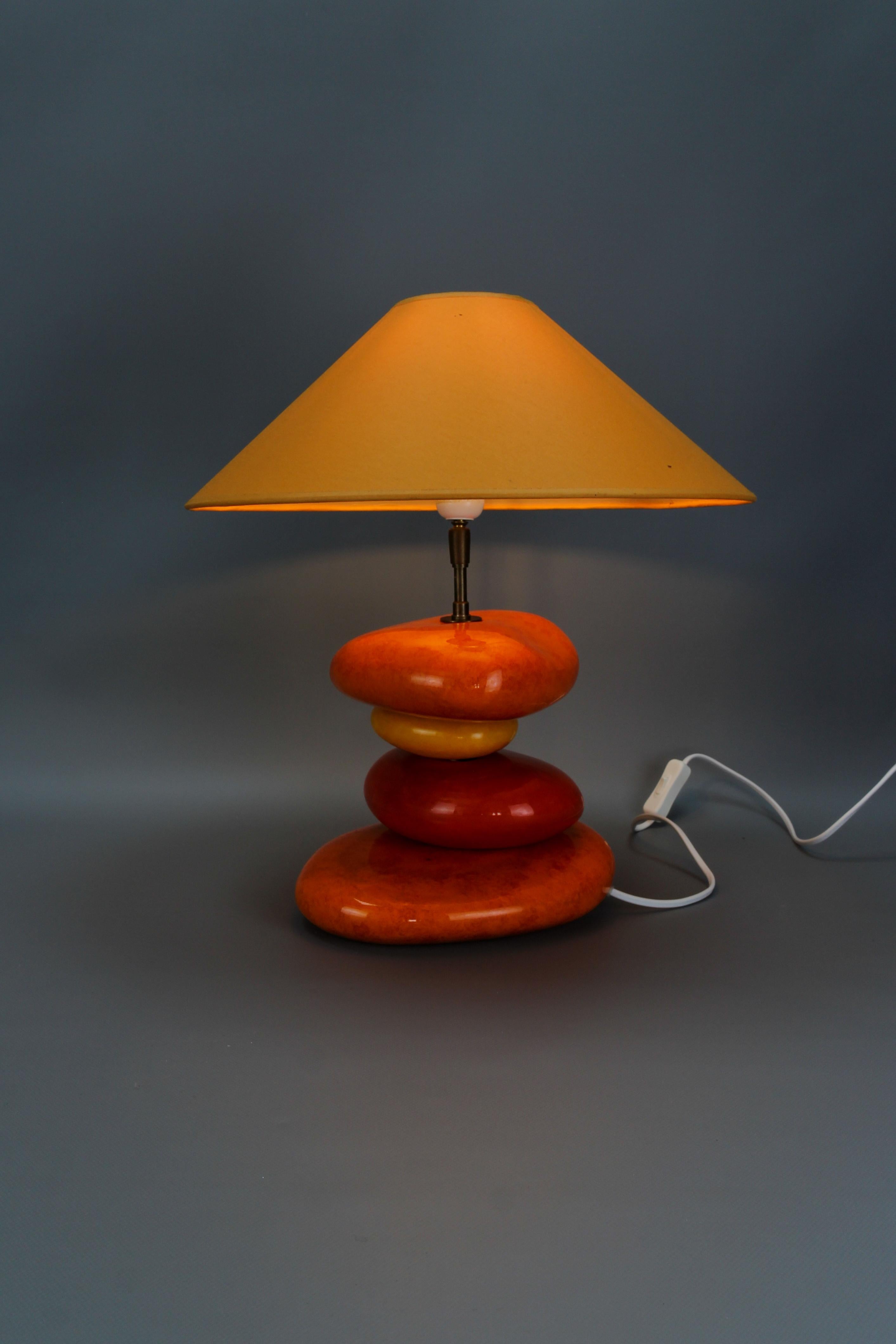 French Yellow and Orange Glazed Ceramic Table Lamp by François Châtain For Sale 5