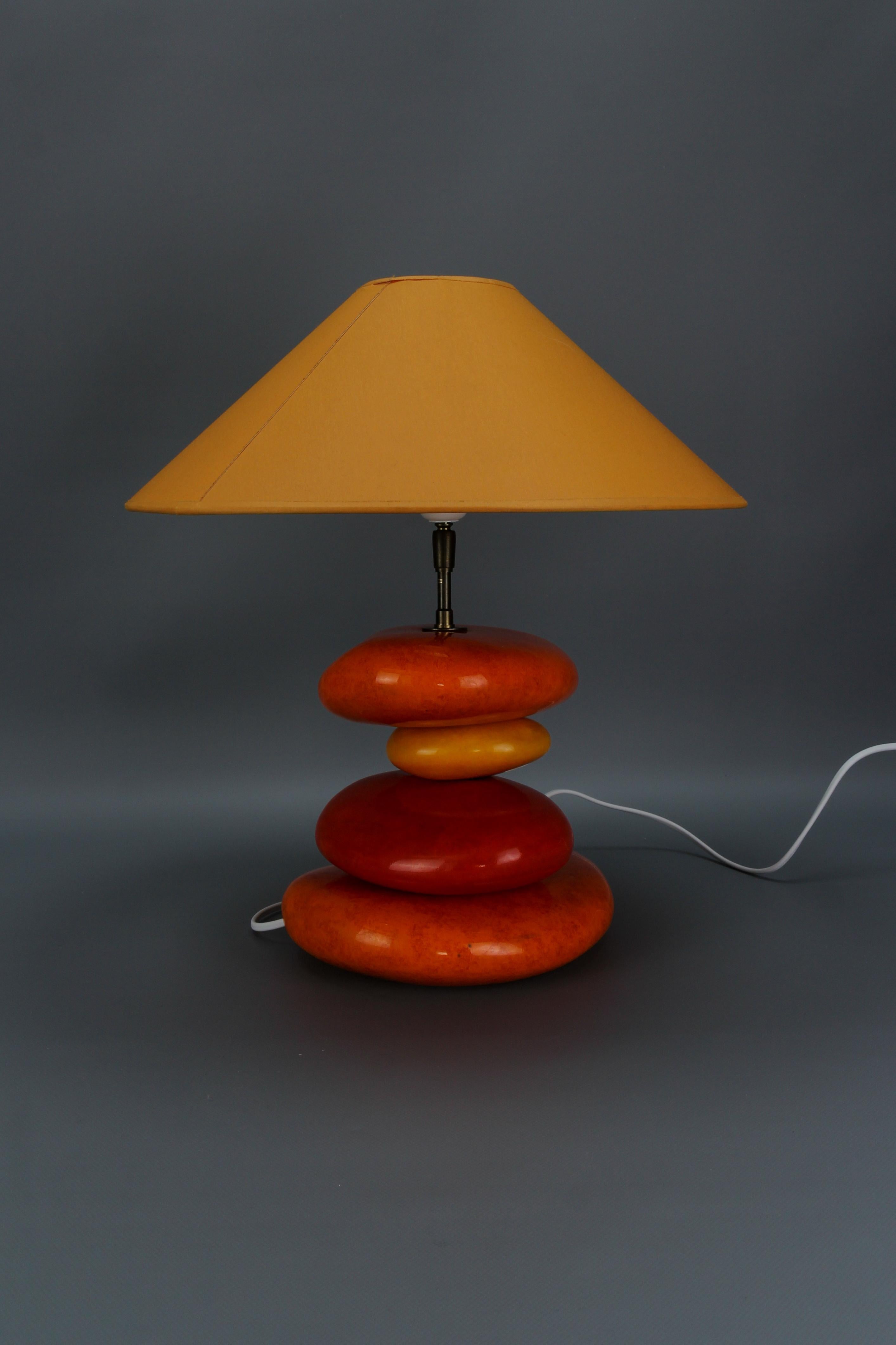 French Yellow and Orange Glazed Ceramic Table Lamp by François Châtain For Sale 7
