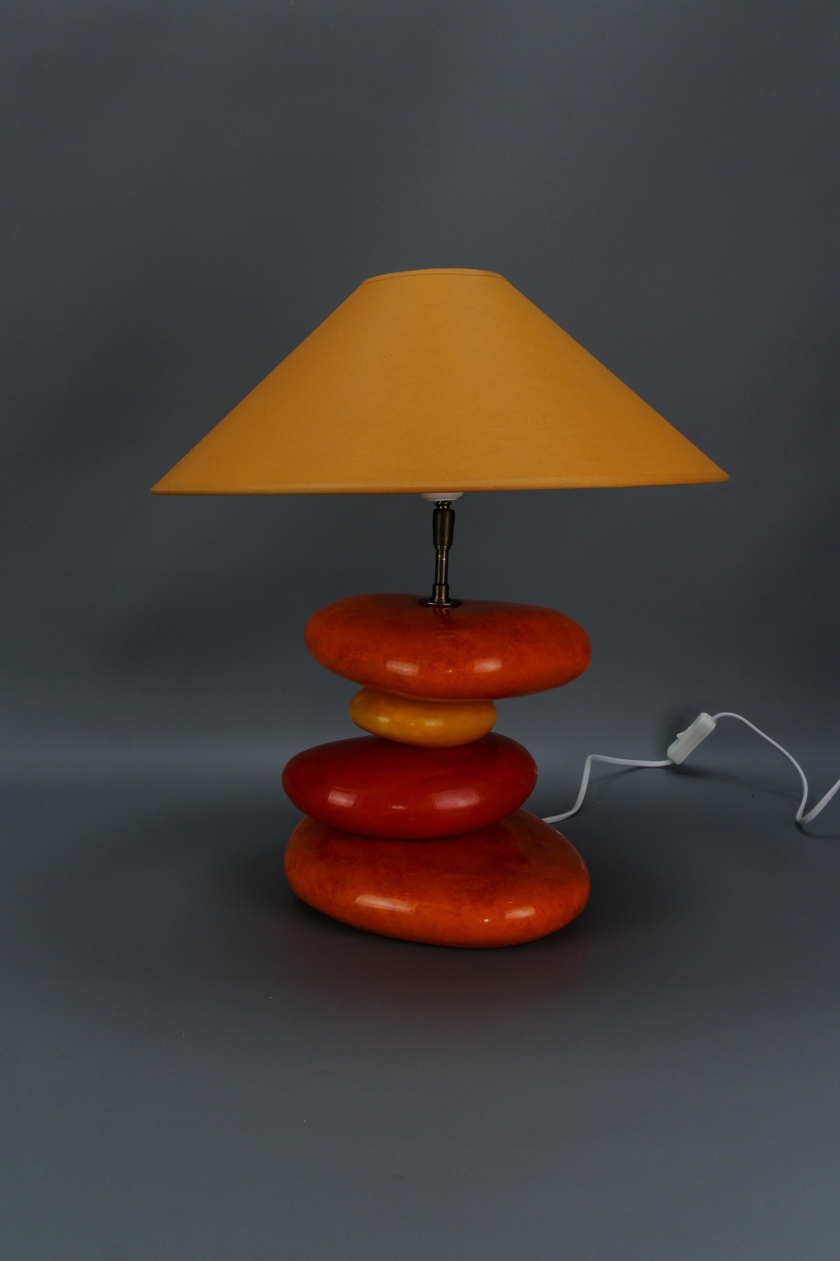French Yellow and Orange Glazed Ceramic Table Lamp by François Châtain For Sale 8