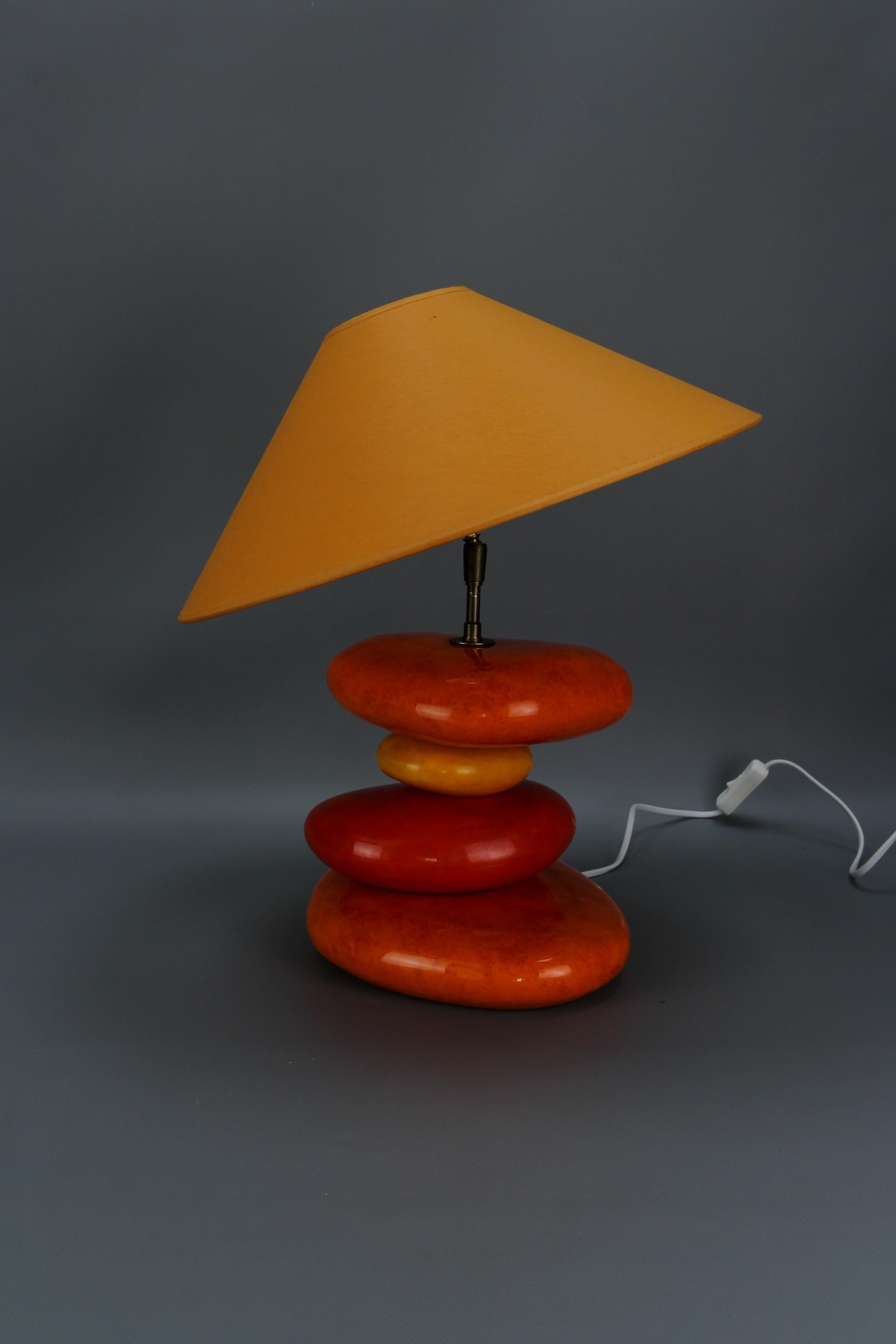 French Yellow and Orange Glazed Ceramic Table Lamp by François Châtain For Sale 9
