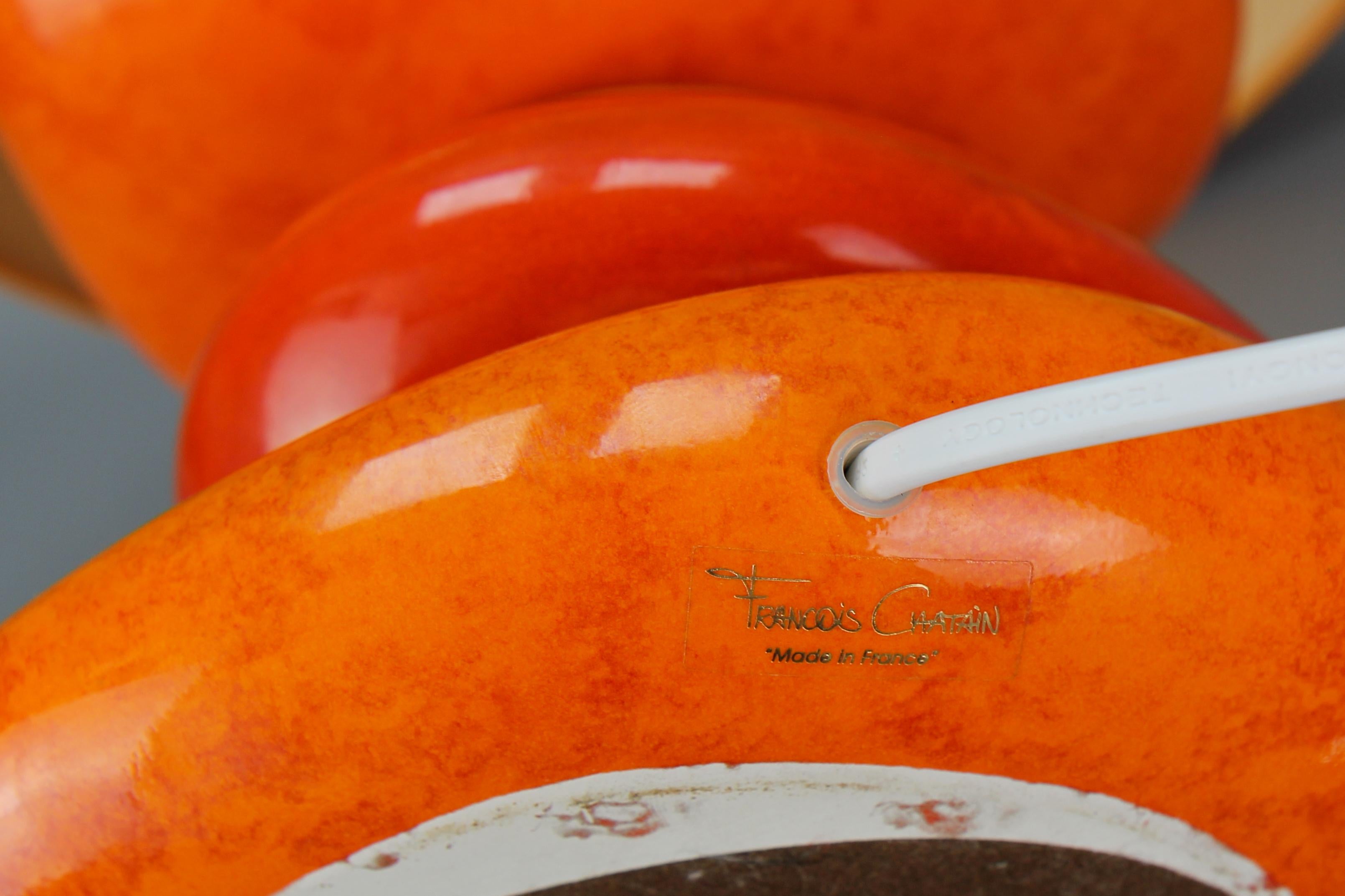 Lampe de table en céramique émaillée jaune et orange de François Châtain 10