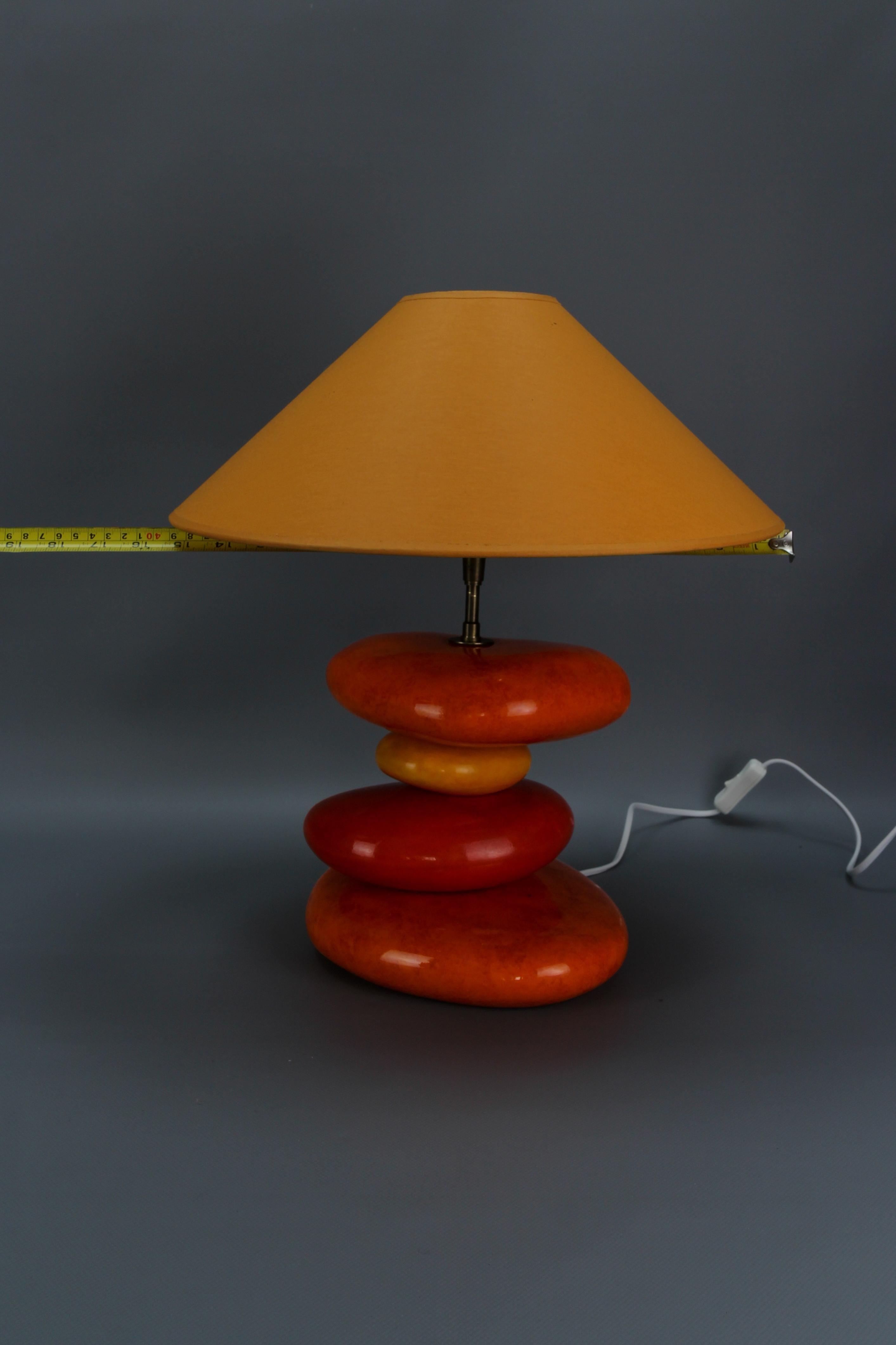 French Yellow and Orange Glazed Ceramic Table Lamp by François Châtain For Sale 13