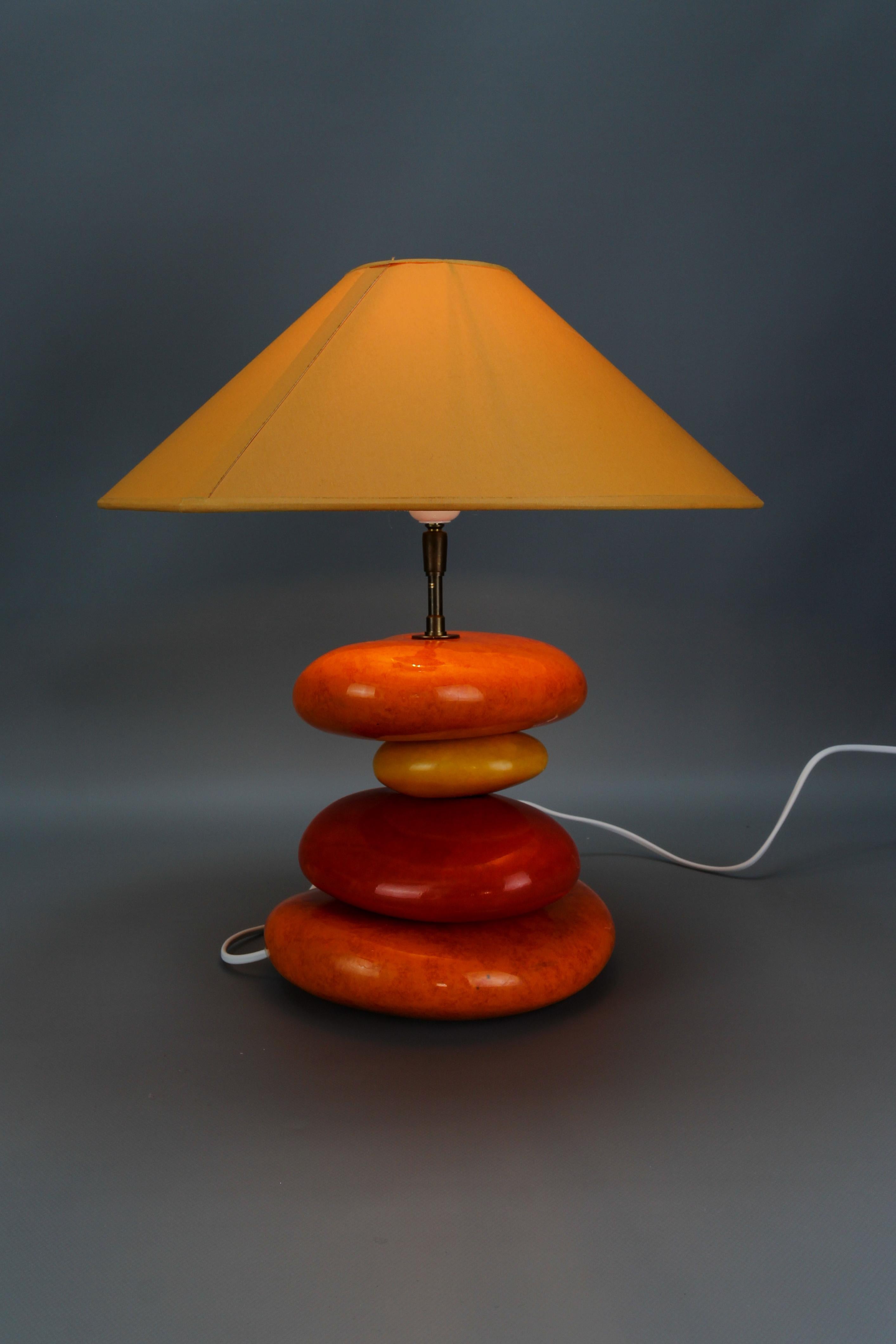 20th Century French Yellow and Orange Glazed Ceramic Table Lamp by François Châtain For Sale