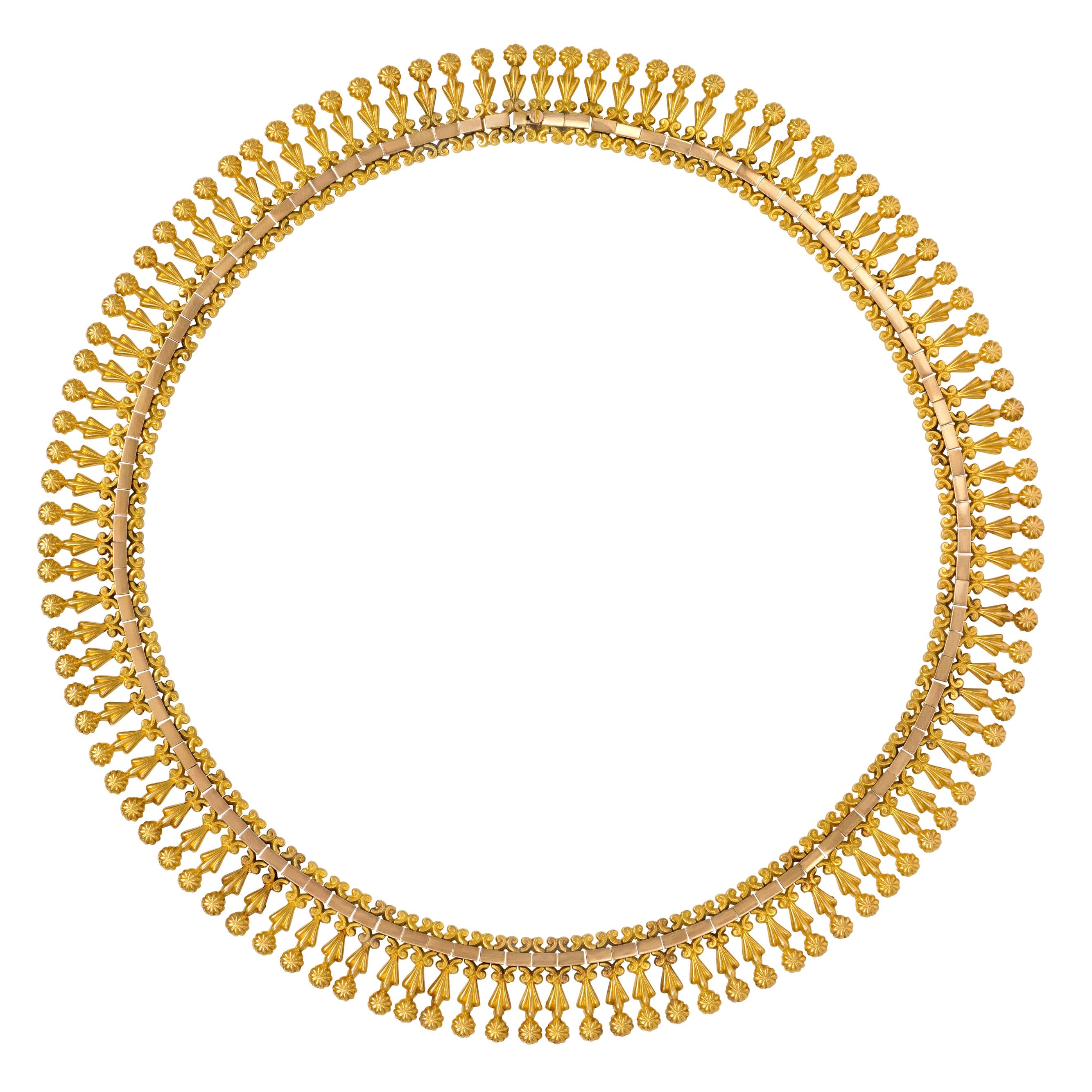 French Yellow and Rose Gold Fringe Necklace, circa 1870