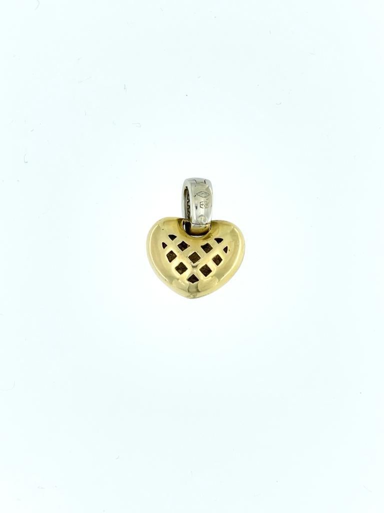 Brilliant Cut French Yellow and White Gold Heart Pendant with Diamonds For Sale