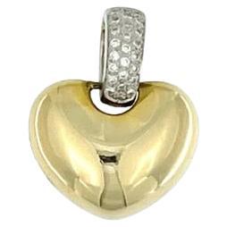 French Yellow and White Gold Heart Pendant with Diamonds For Sale