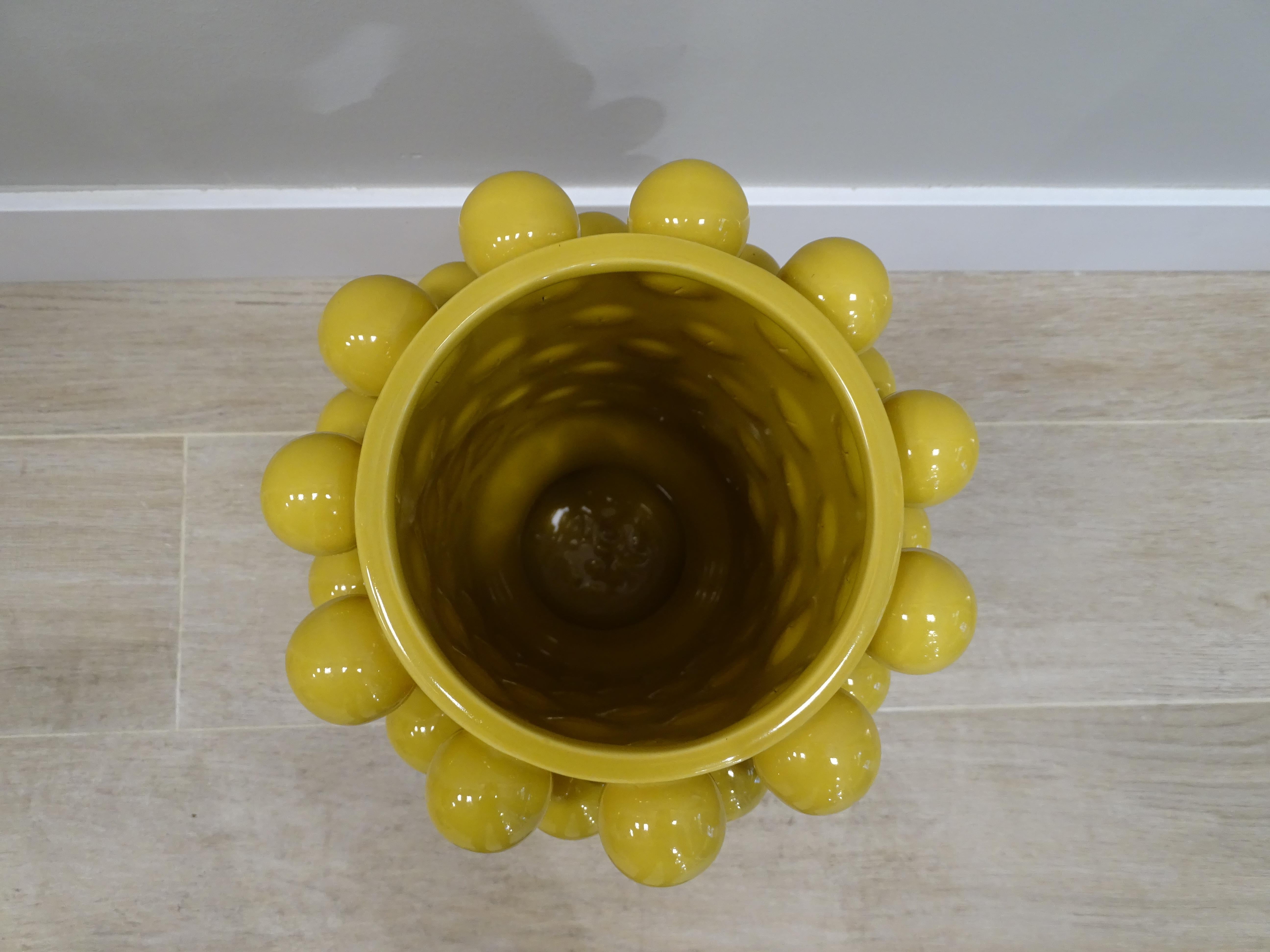 French Yellow Ceramic Vase with Balls After Lalique 1