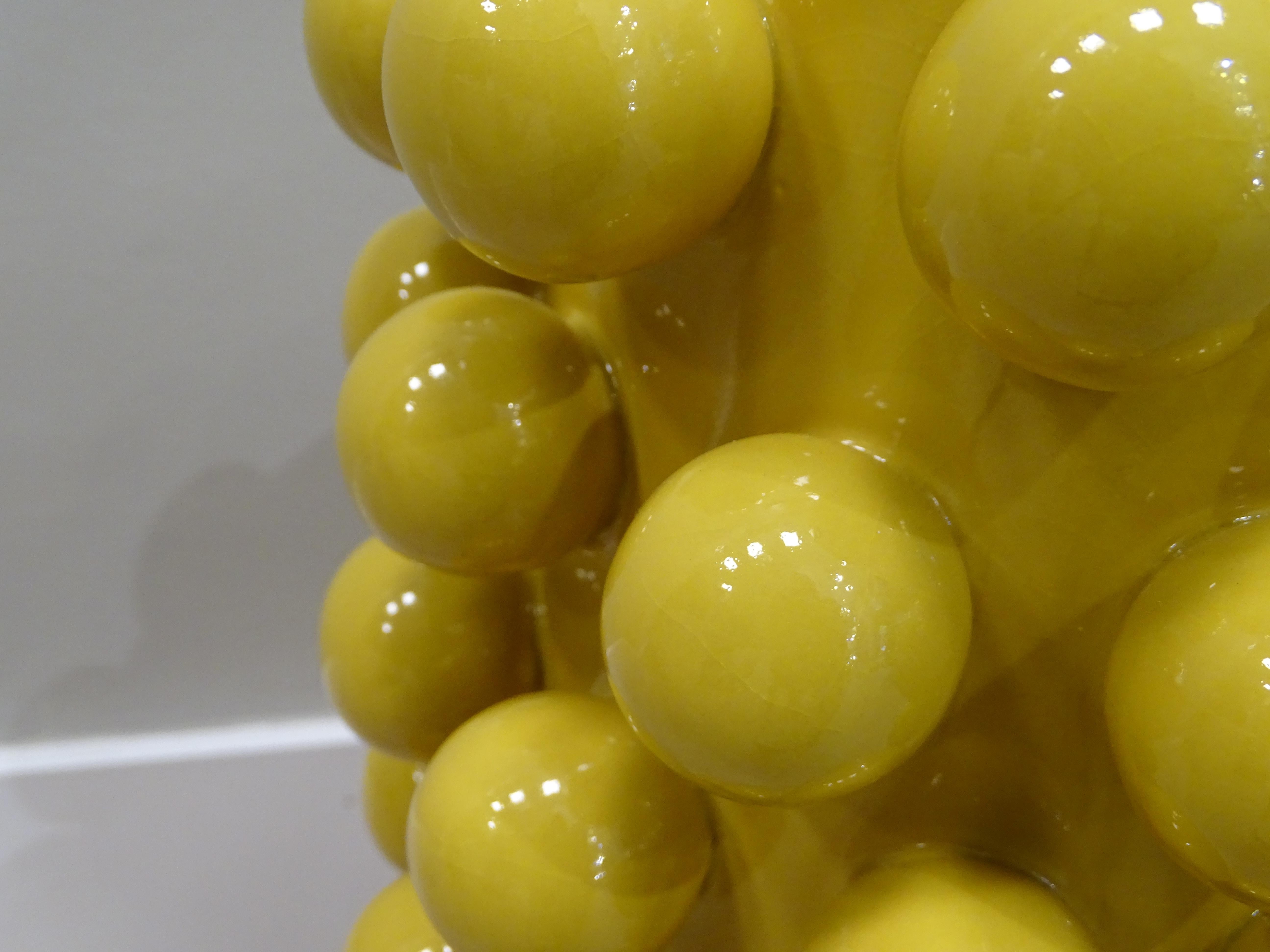French Yellow Ceramic Vase with Balls After Lalique 3