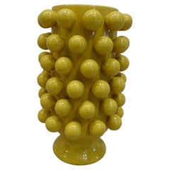 French Yellow Ceramic Vase with Balls After Lalique