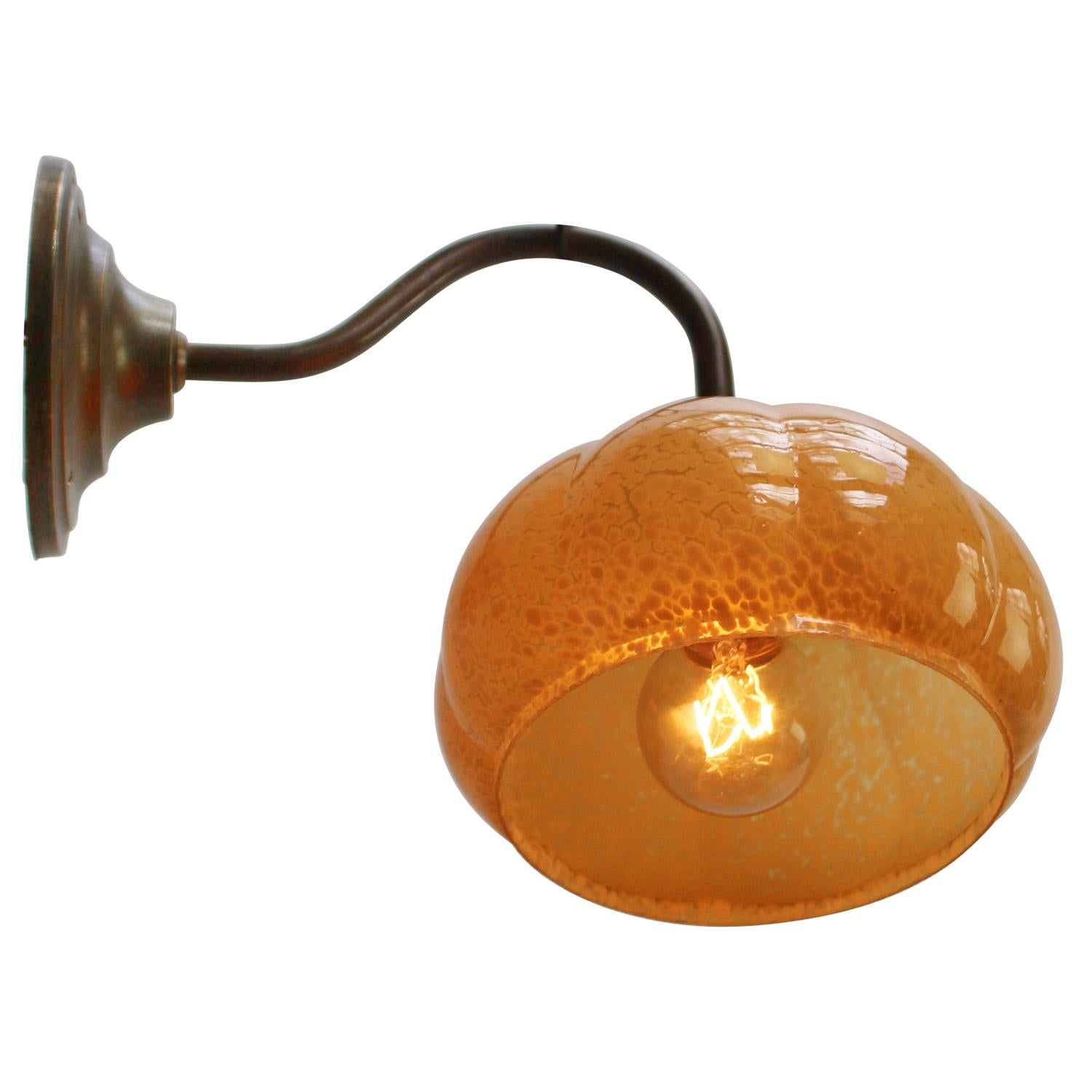 Industrial French Yellow Clichy Glass Brass Sconces Wall Lamps For Sale