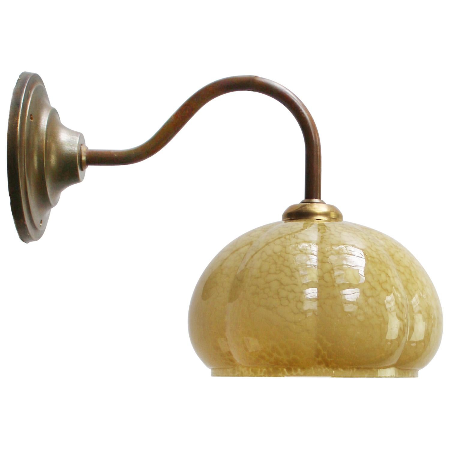 French Yellow Clichy Glass Brass Sconces Wall Lamps In Good Condition For Sale In Amsterdam, NL