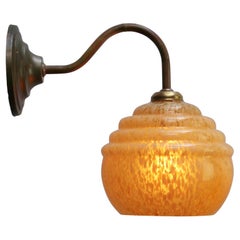 French Yellow Clichy Glass Brass Sconces Wall Lamps