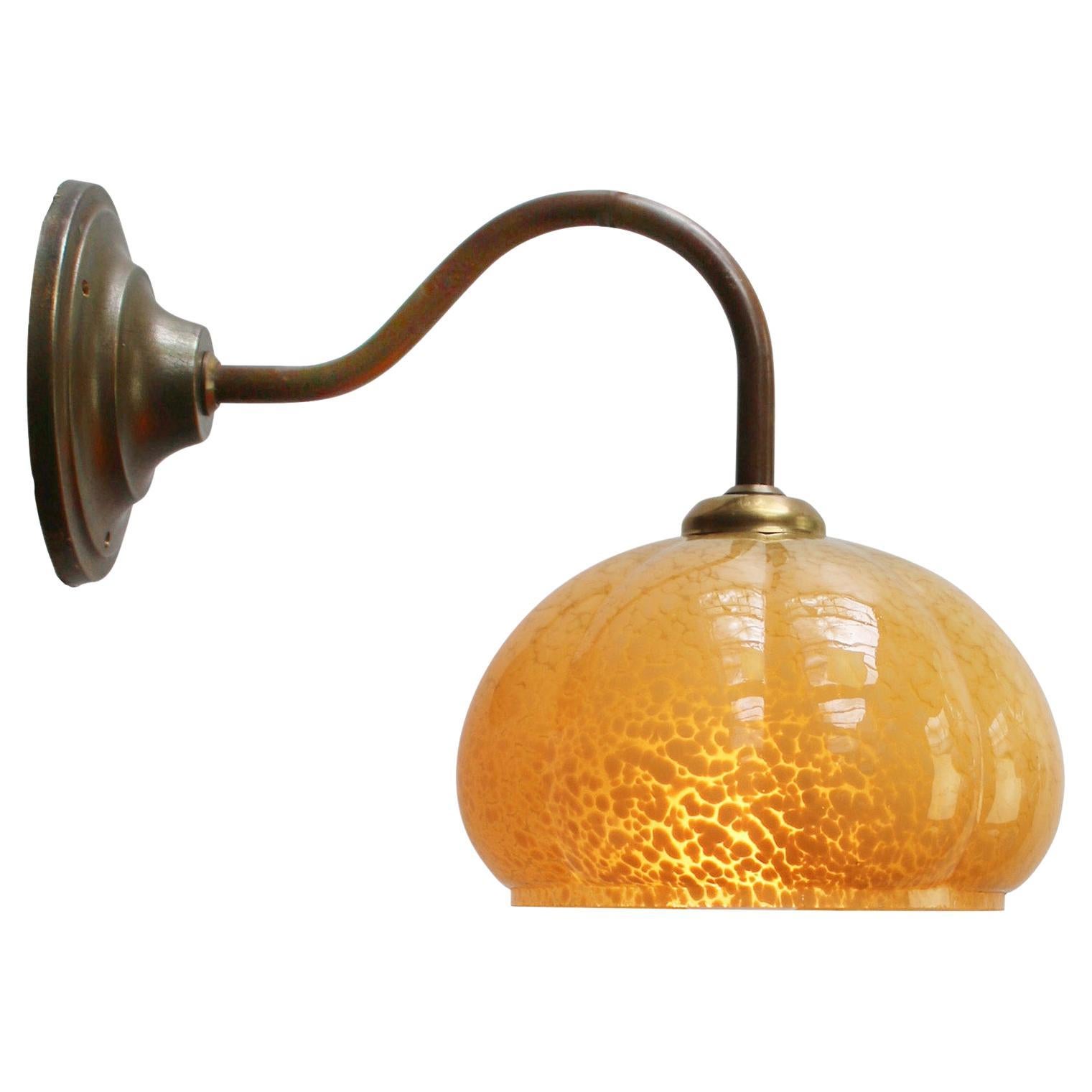 French Yellow Clichy Glass Brass Sconces Wall Lamps For Sale