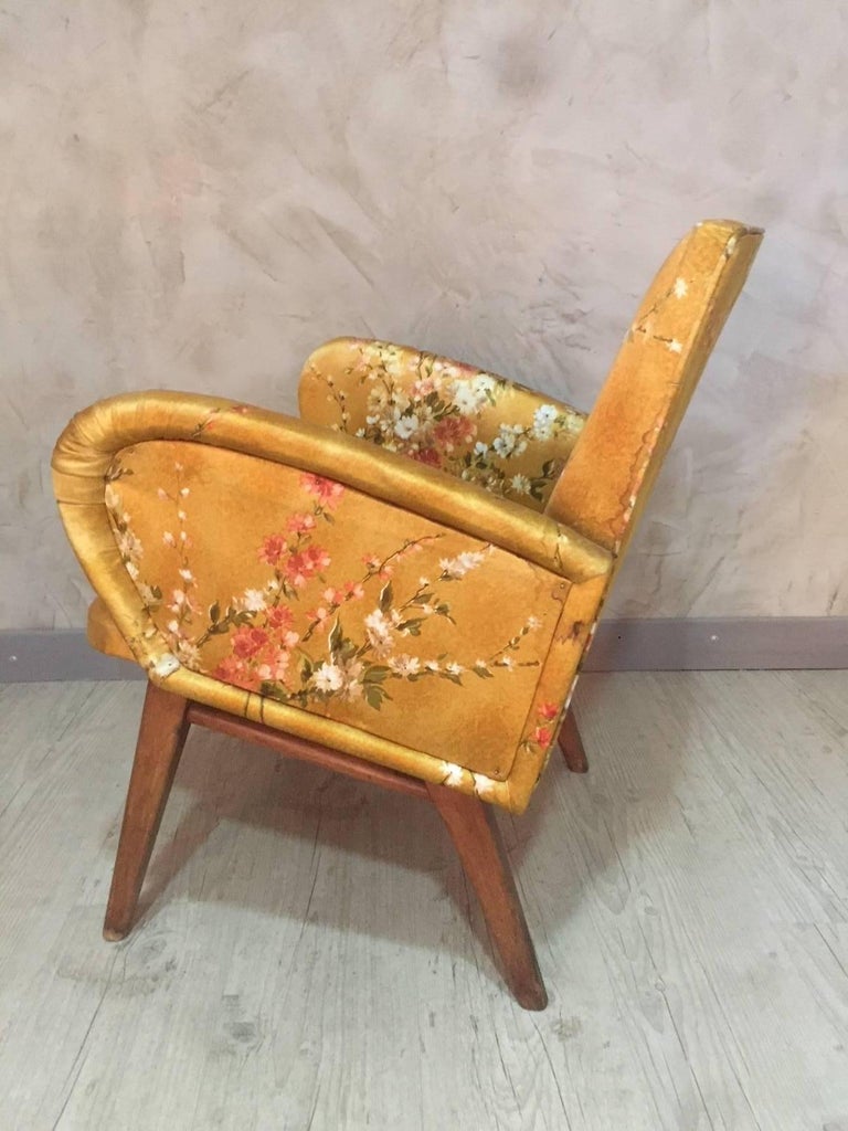 French Yellow Floral Fabric Armchair Fully Upholstered ...