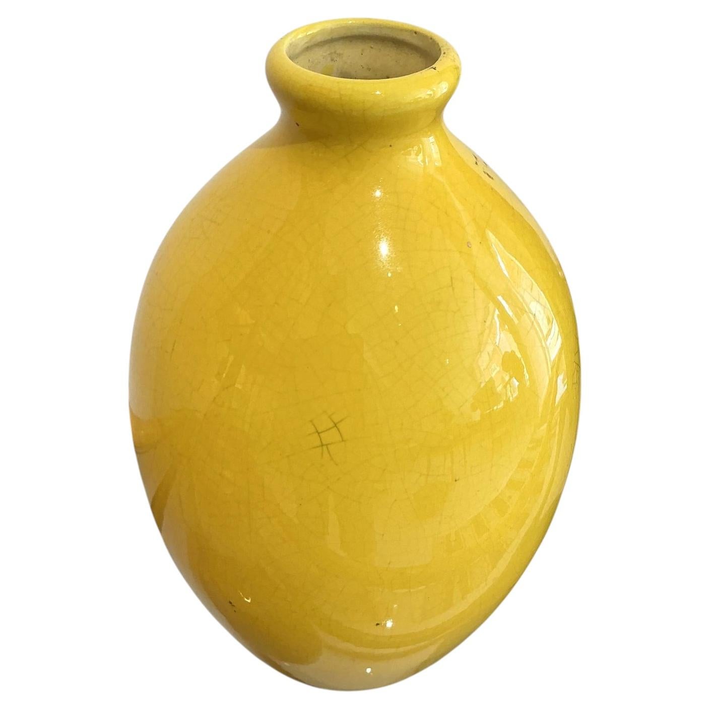 French Yellow Glazed Ceramic Vase, Mid-Century Modern, 1970