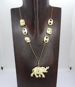 French Yellow gold and bone “Elephant” necklace, vintage