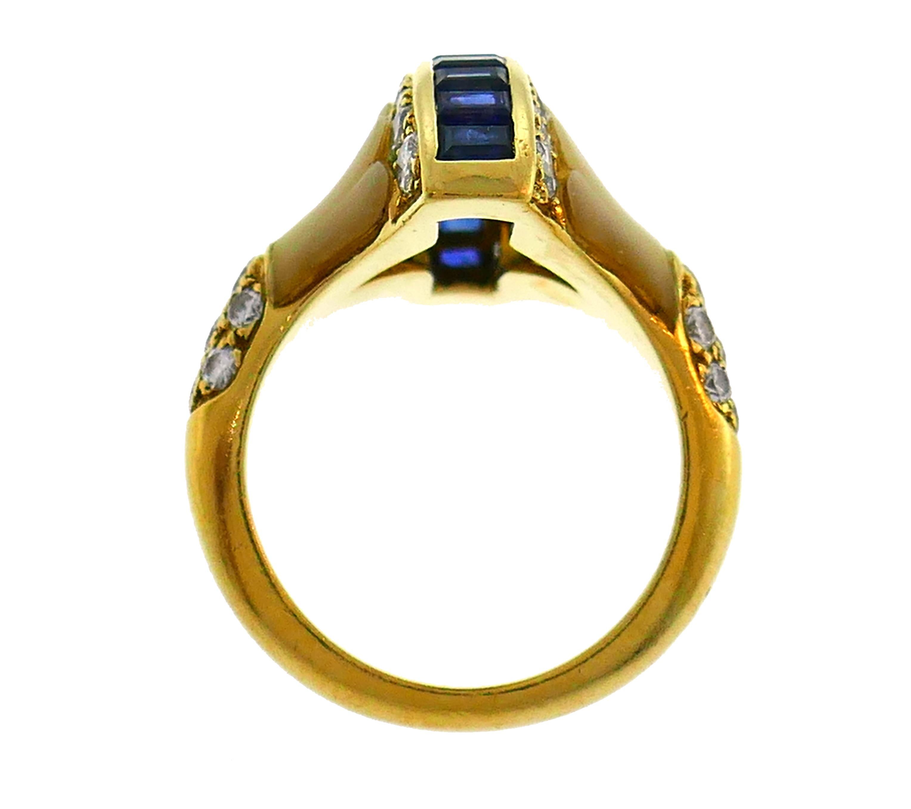 Women's French Yellow Gold Cocktail Ring with Diamond Sapphire Mother of Pearl
