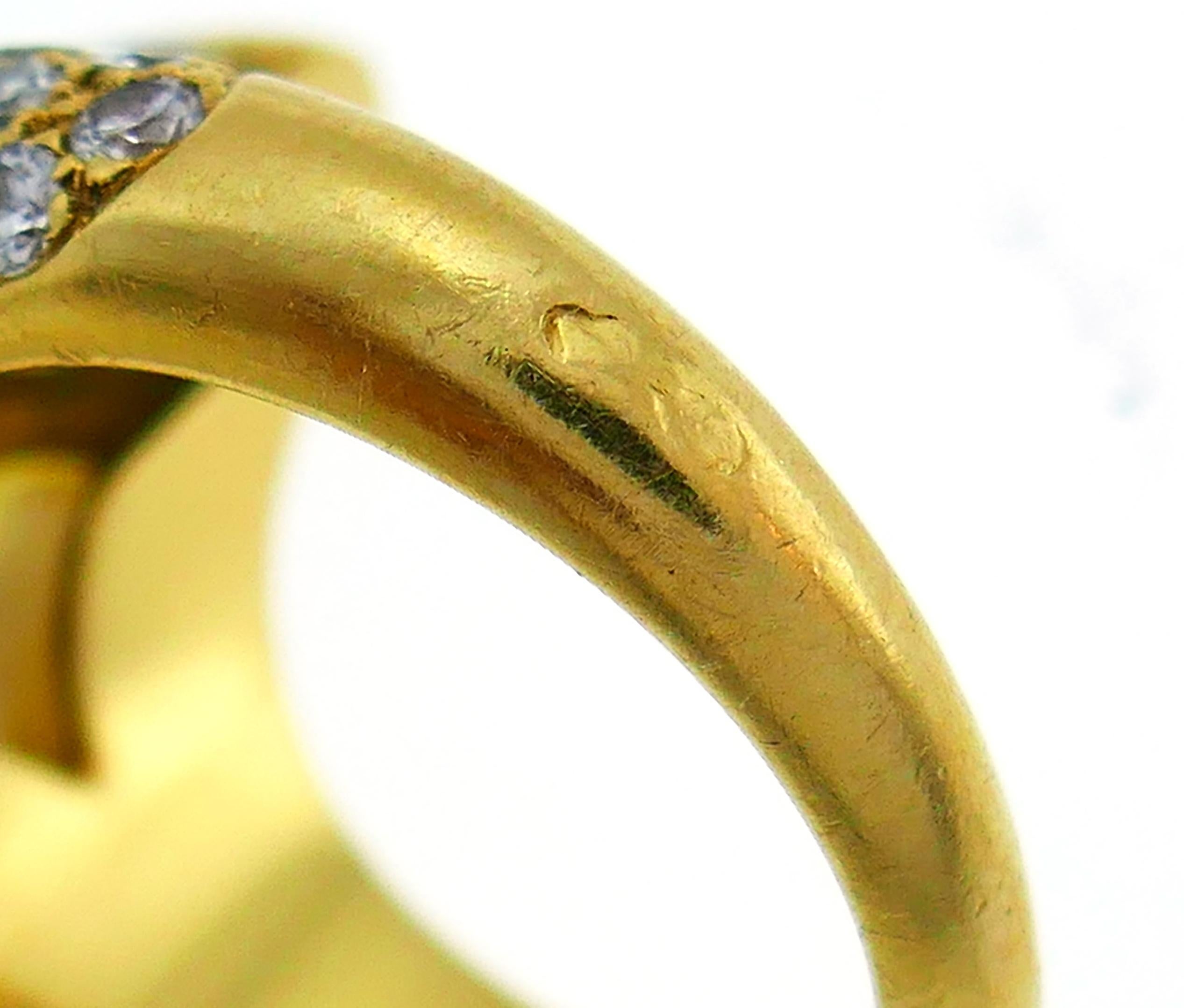 French Yellow Gold Cocktail Ring with Diamond Sapphire Mother of Pearl 1