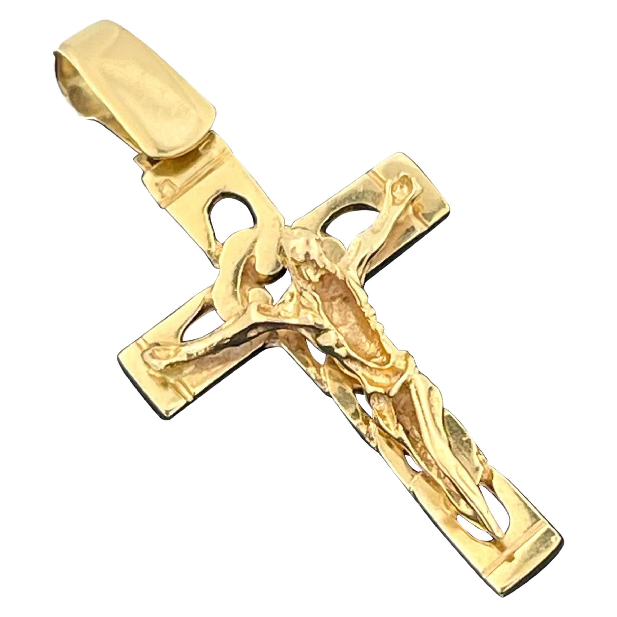 Französisches Kruzifix aus Gelbgold mit Kettendesign