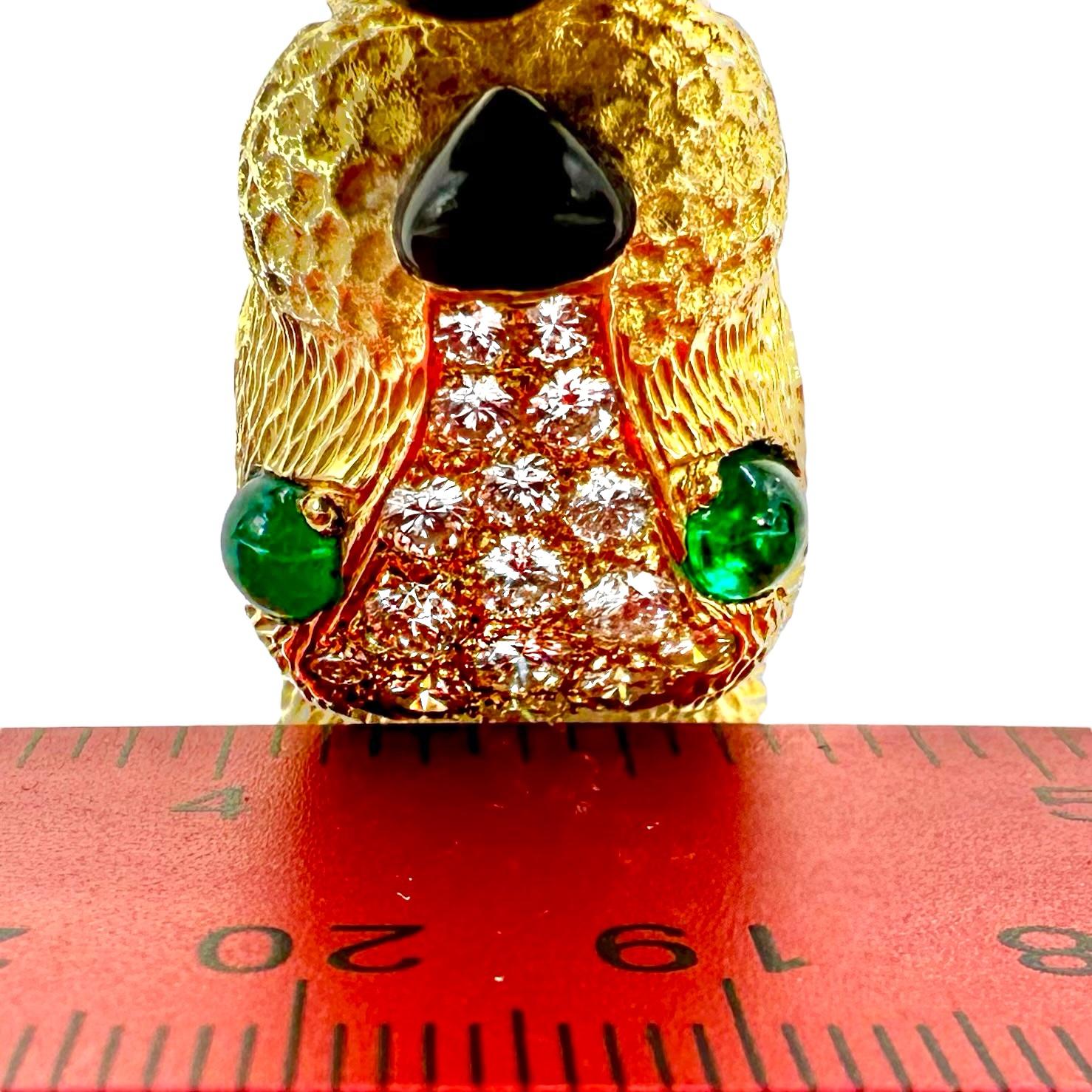 French Yellow Gold & Diamond Big Cat Double Head Cuff Bracelet With Emerald Eyes For Sale 6