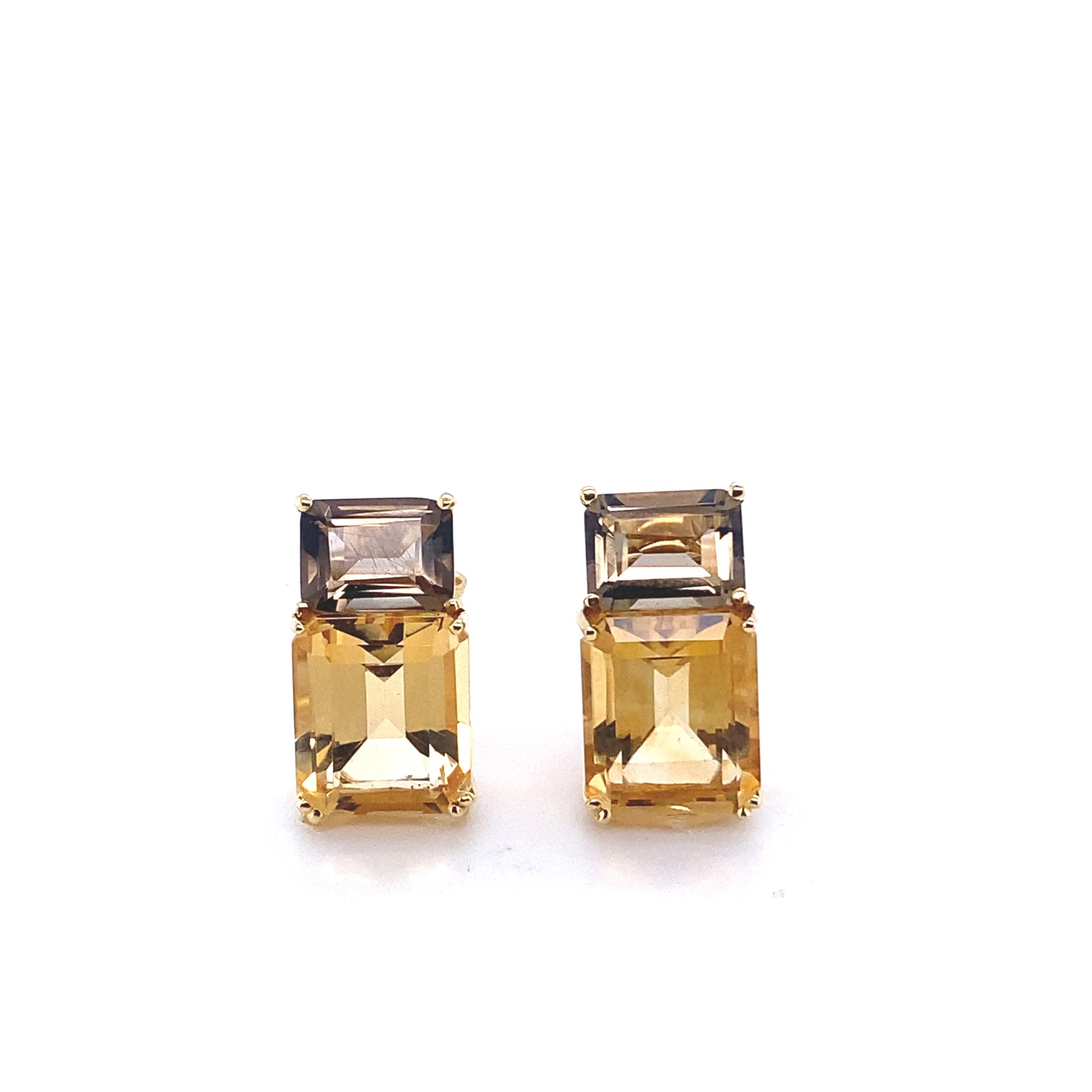 French Yellow Gold Earrings Accompanied by a Smoky Quartz with an Citrine For Sale 1