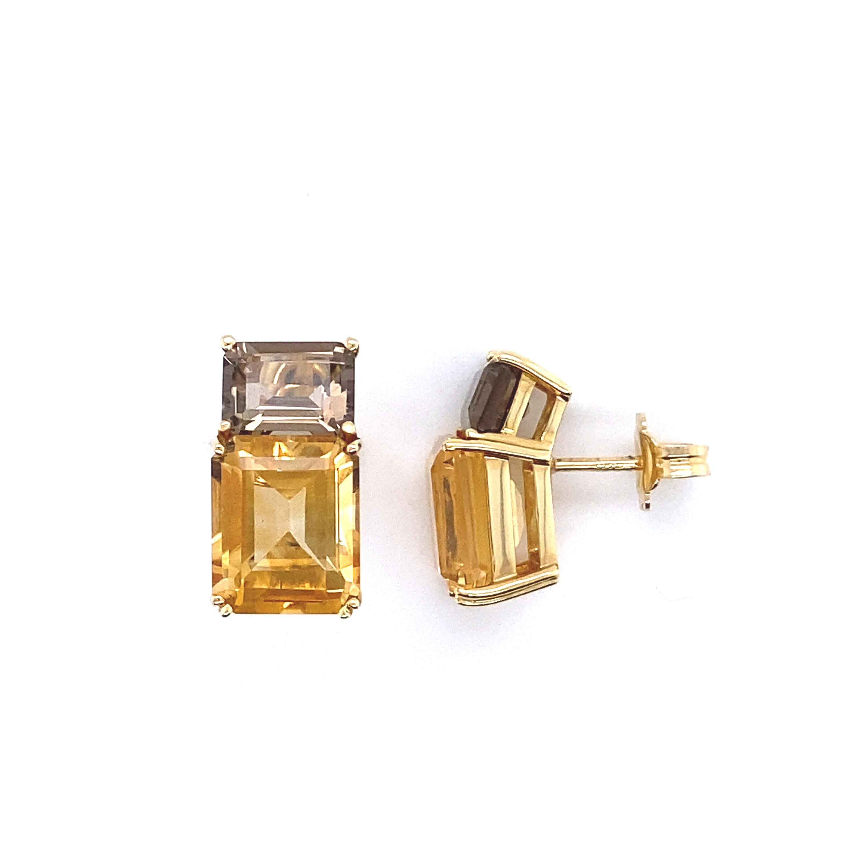 French Yellow Gold Earrings Accompanied by a Smoky Quartz with an Citrine For Sale 2