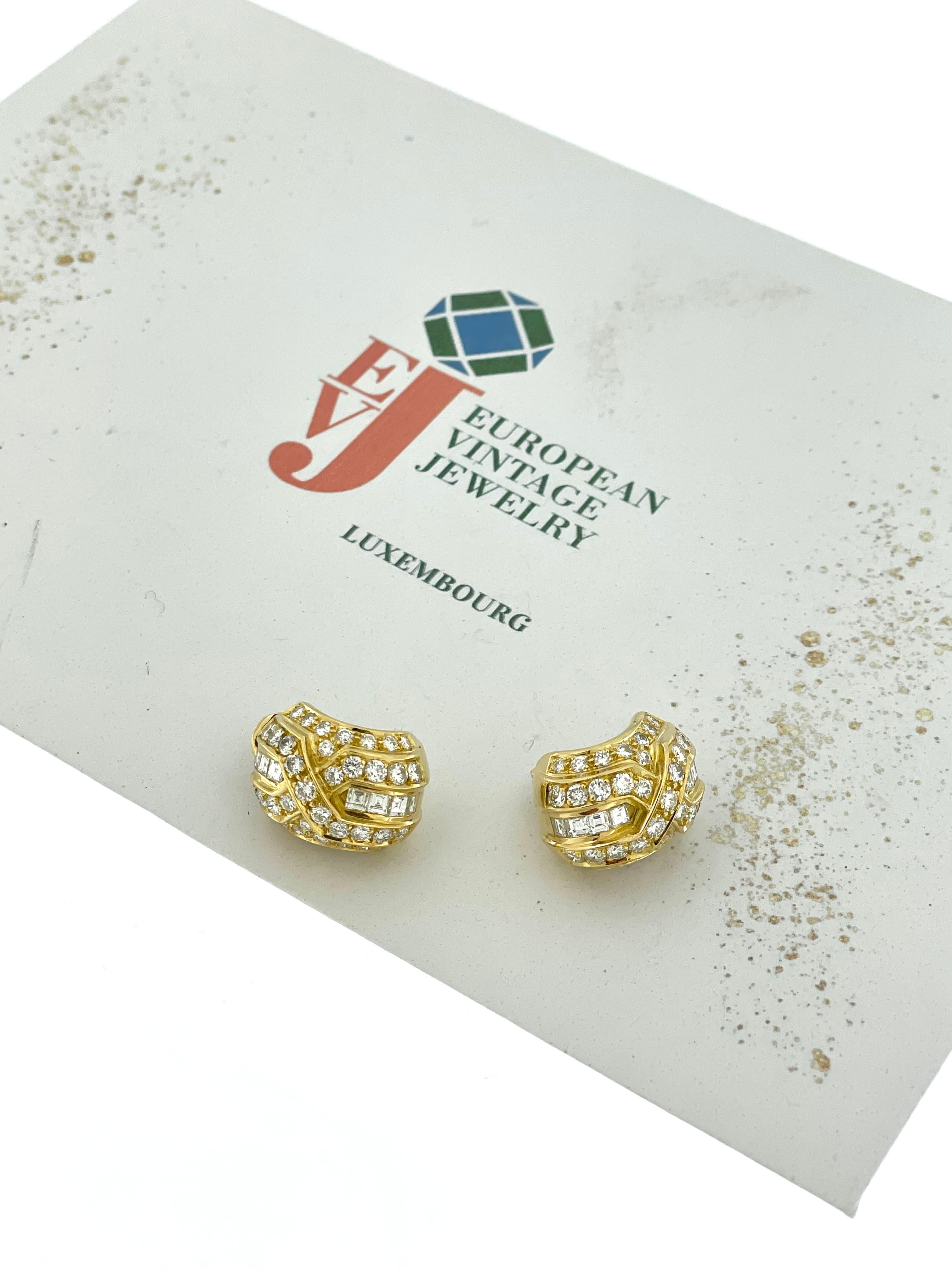 Boucles d'oreilles françaises en or jaune avec 2,50 carats de diamants en vente 4