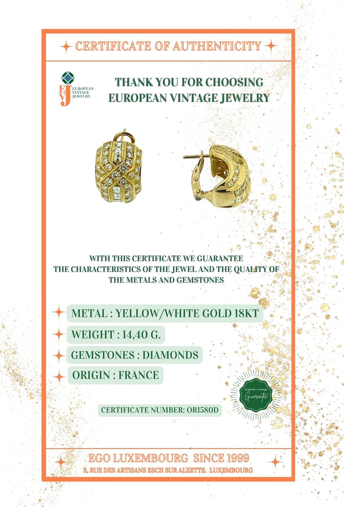 Boucles d'oreilles françaises en or jaune avec 2,50 carats de diamants en vente 5