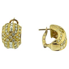 French Yellow Gold Earrings with 2.50 ct Diamonds