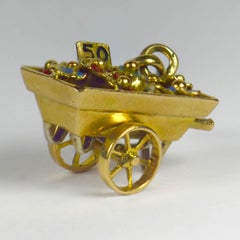 French Yellow Gold Enamel Flower Cart Charm Pendant