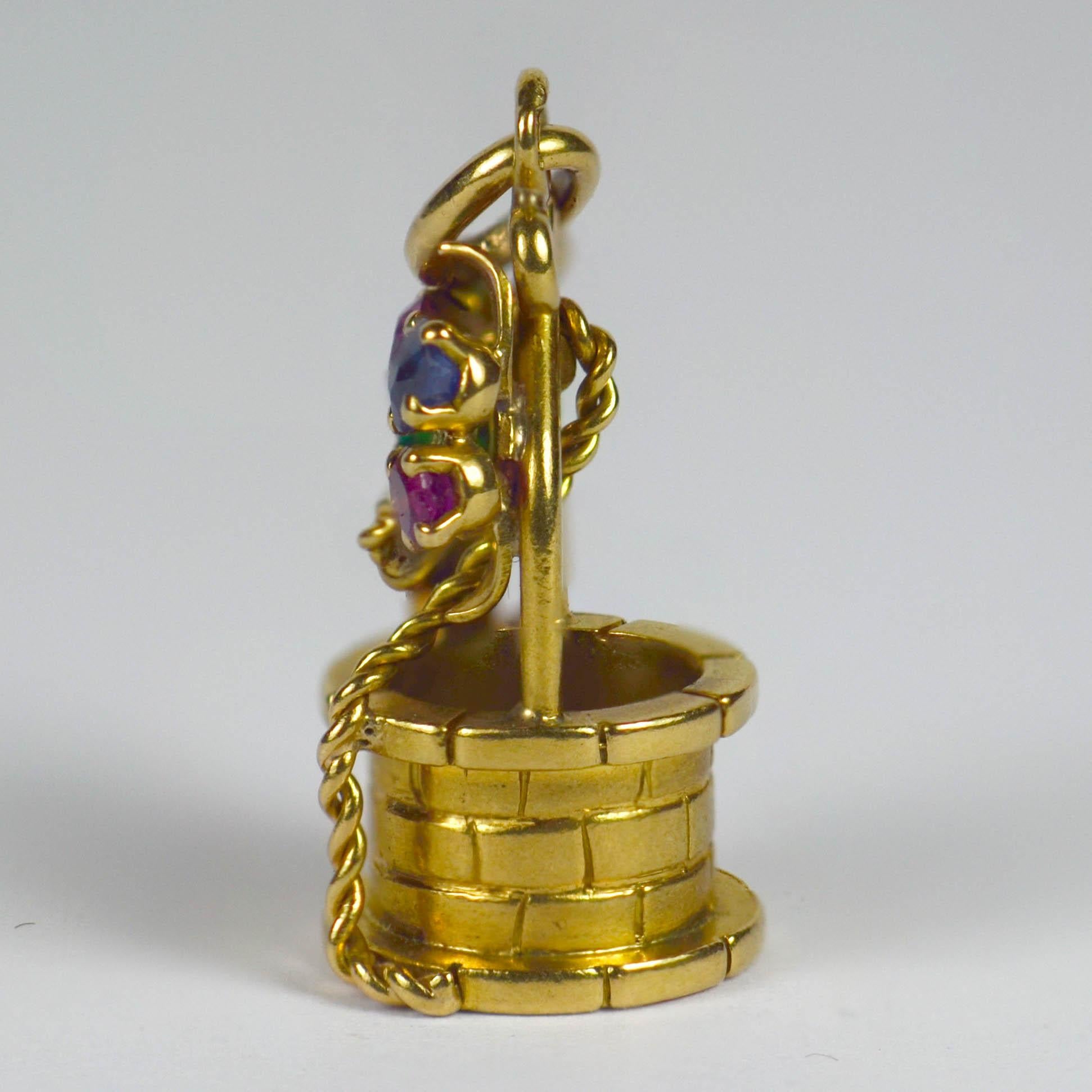 French Yellow Gold Gem Set Wishing Well Charm Pendant In Good Condition In London, GB
