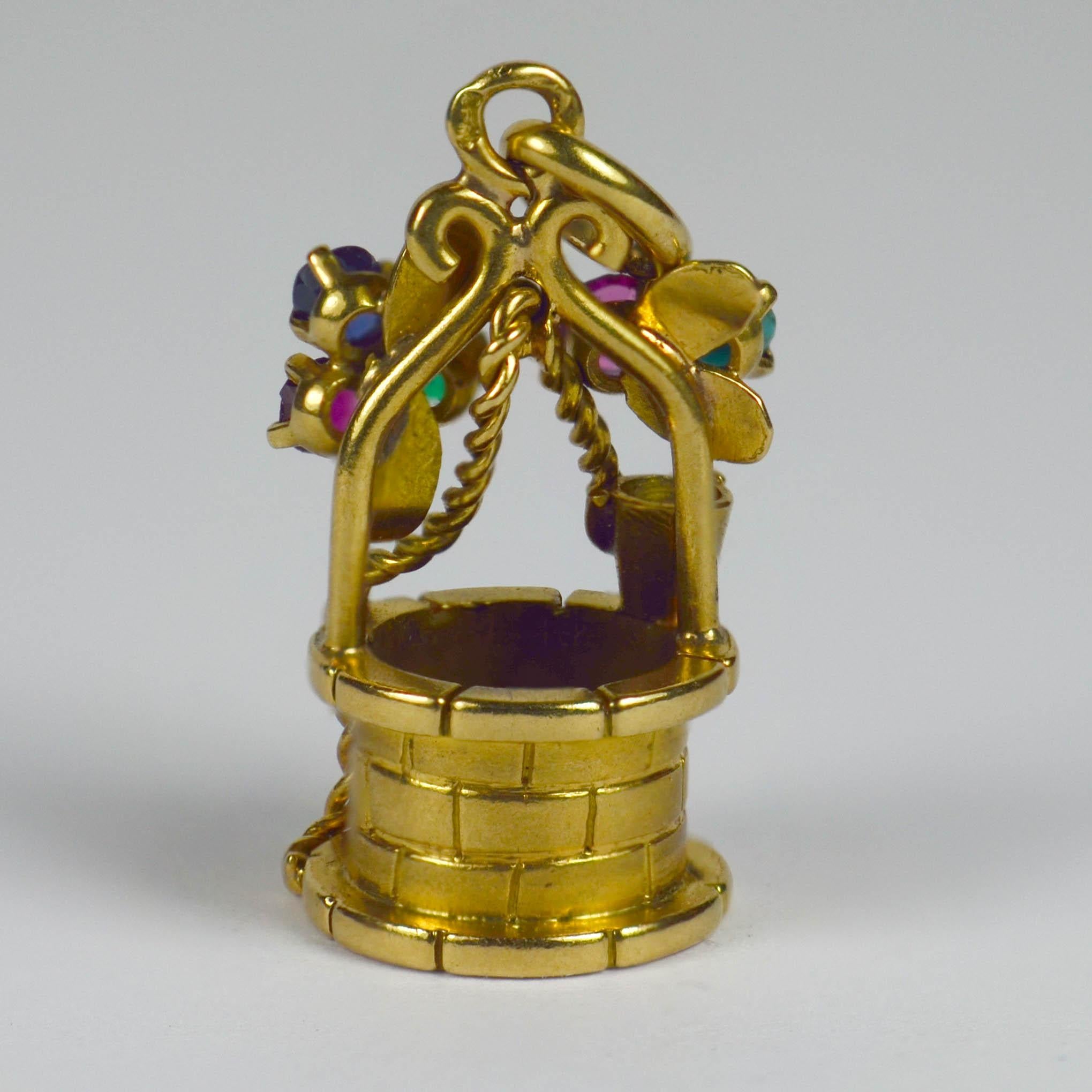 Women's French Yellow Gold Gem Set Wishing Well Charm Pendant