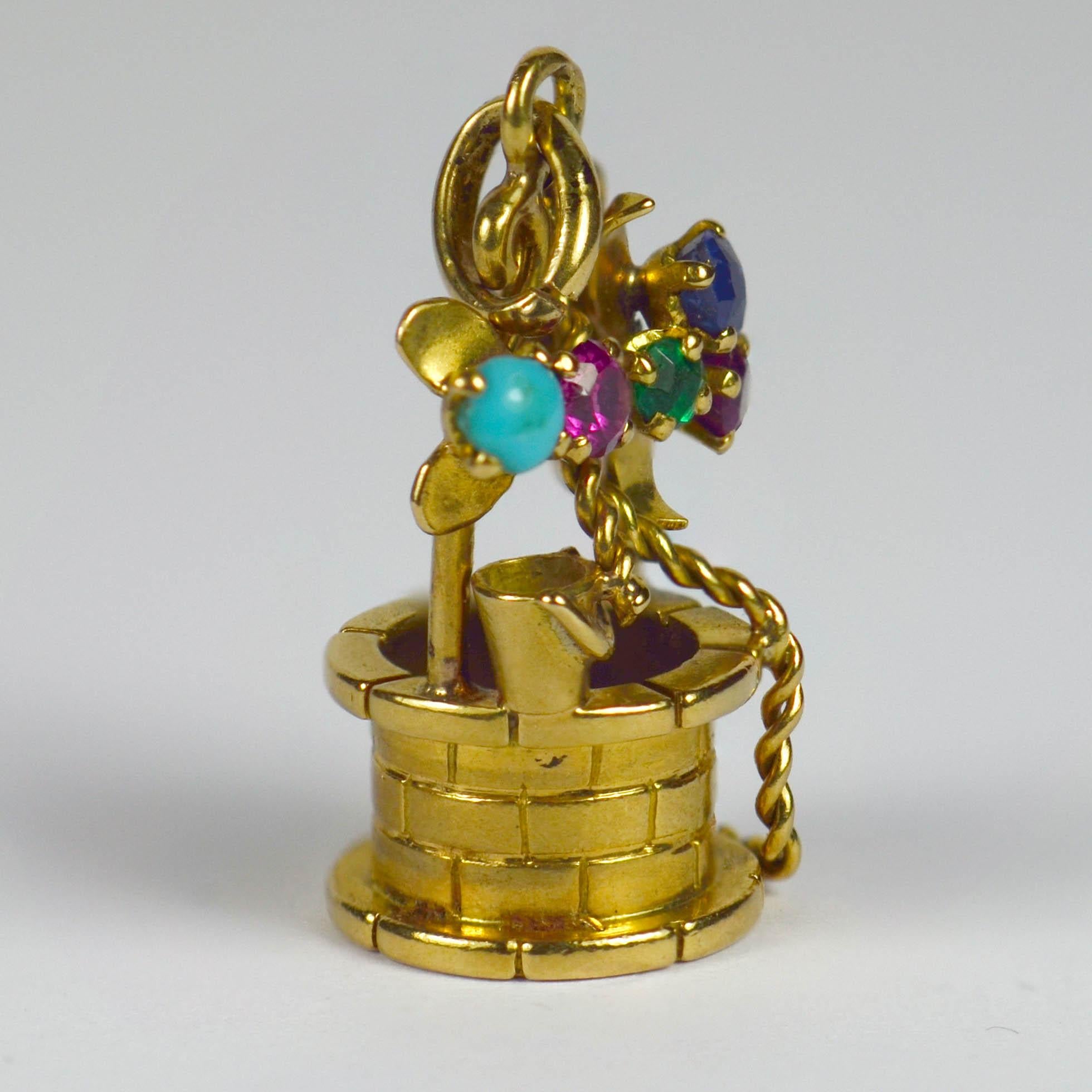 French Yellow Gold Gem Set Wishing Well Charm Pendant 1