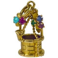 French Yellow Gold Gem Set Wishing Well Charm Pendant