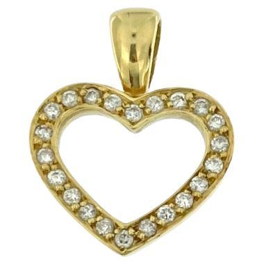 French Yellow Gold Heart with Diamonds For Sale