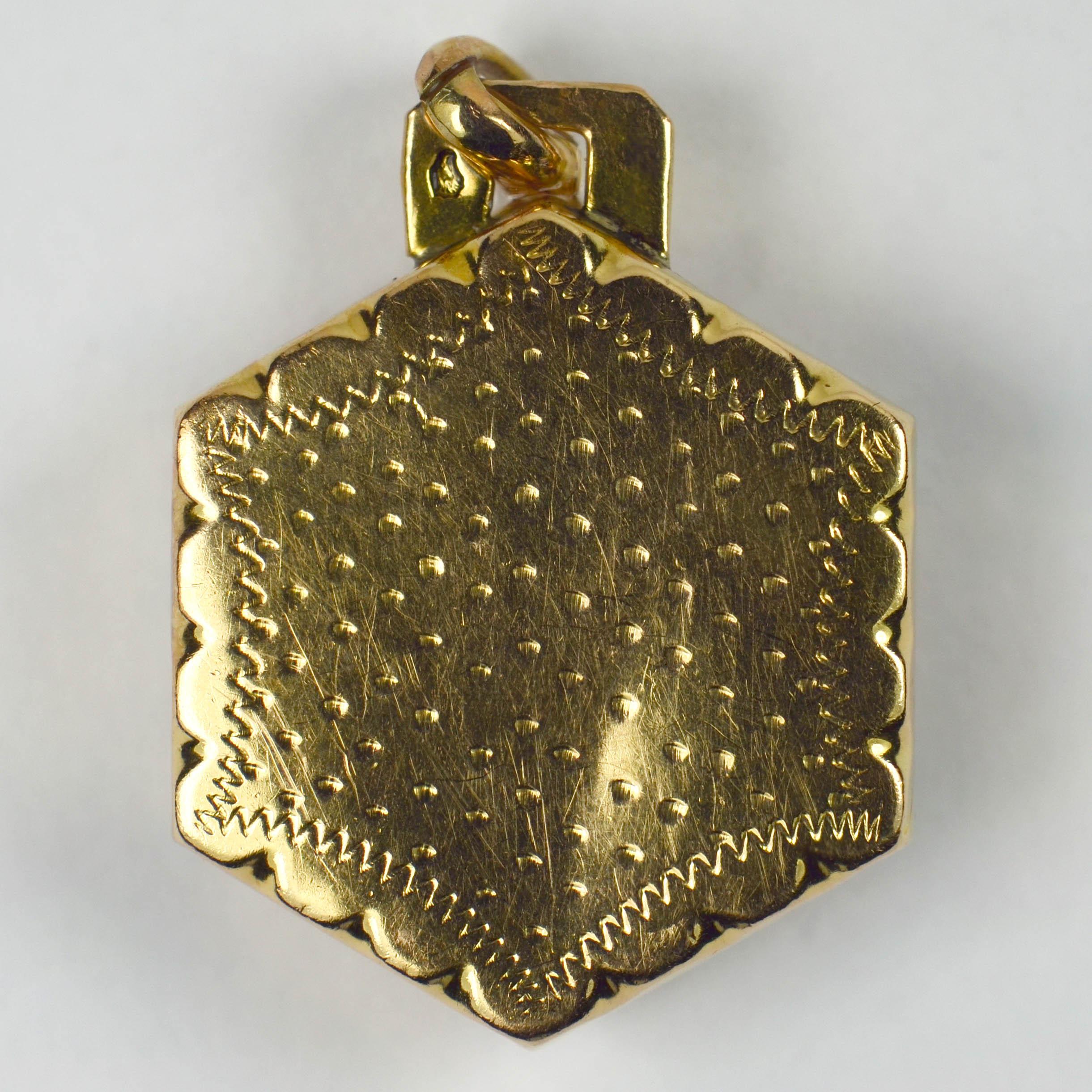 French Yellow Gold Hexagonal Grapes and Vine Charm Pendant 2