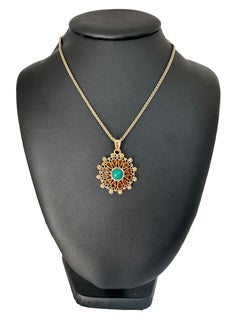 French Yellow Gold Pendant with Citrines and Chrysoprase