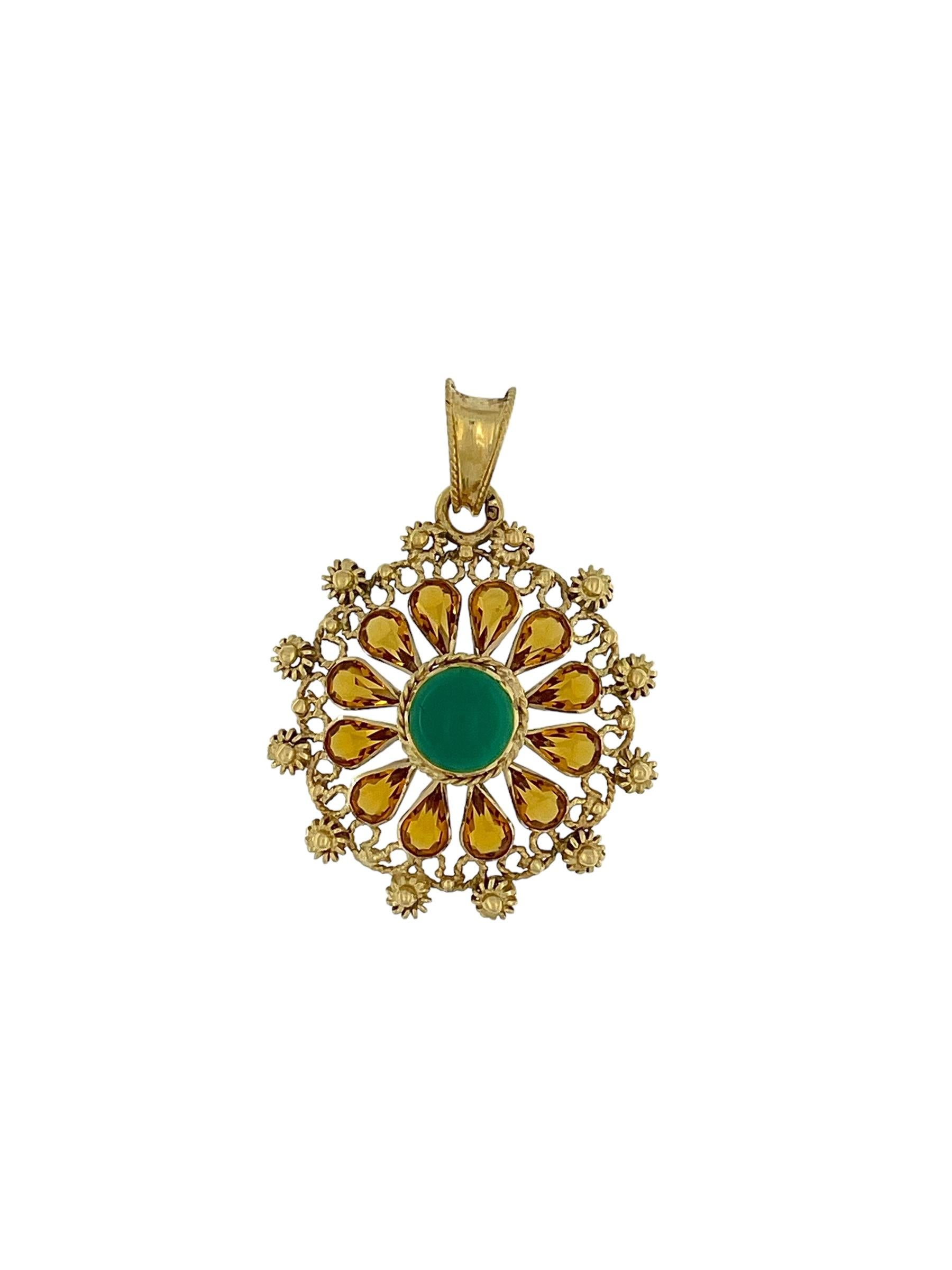 Pendentif français en or jaune avec citrines et chrysoprase Bon état - En vente à Esch sur Alzette, Esch-sur-Alzette