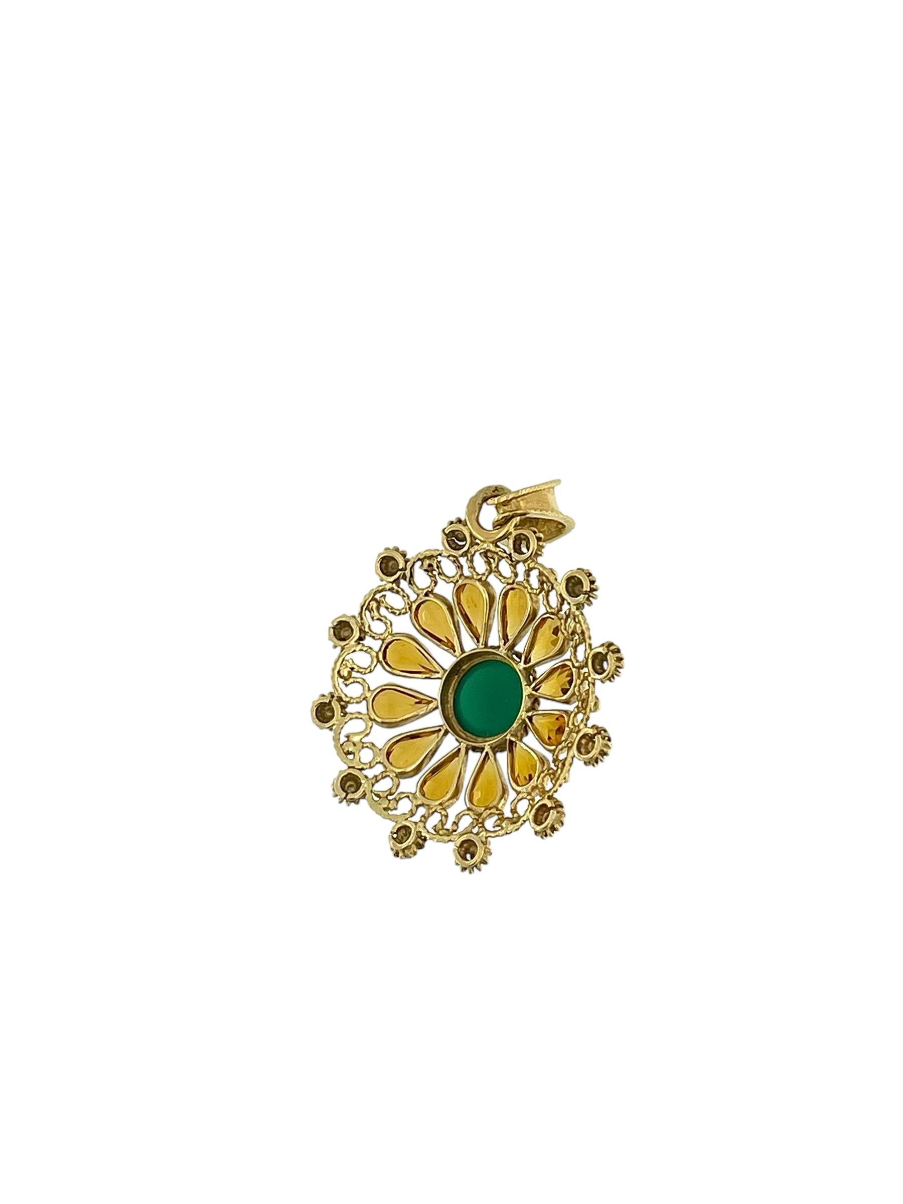 Pendentif français en or jaune avec citrines et chrysoprase Unisexe en vente