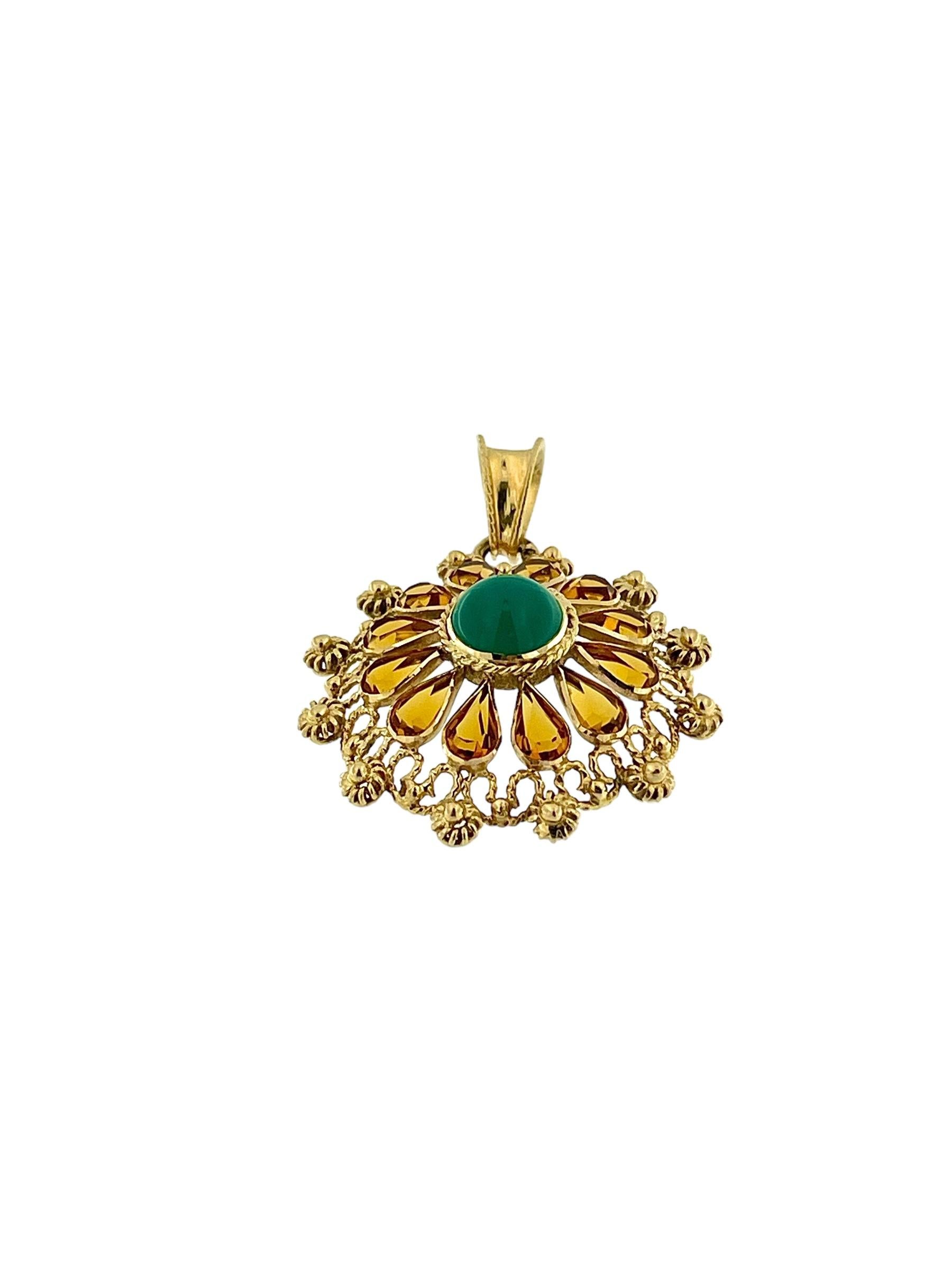 Pendentif français en or jaune avec citrines et chrysoprase en vente 1
