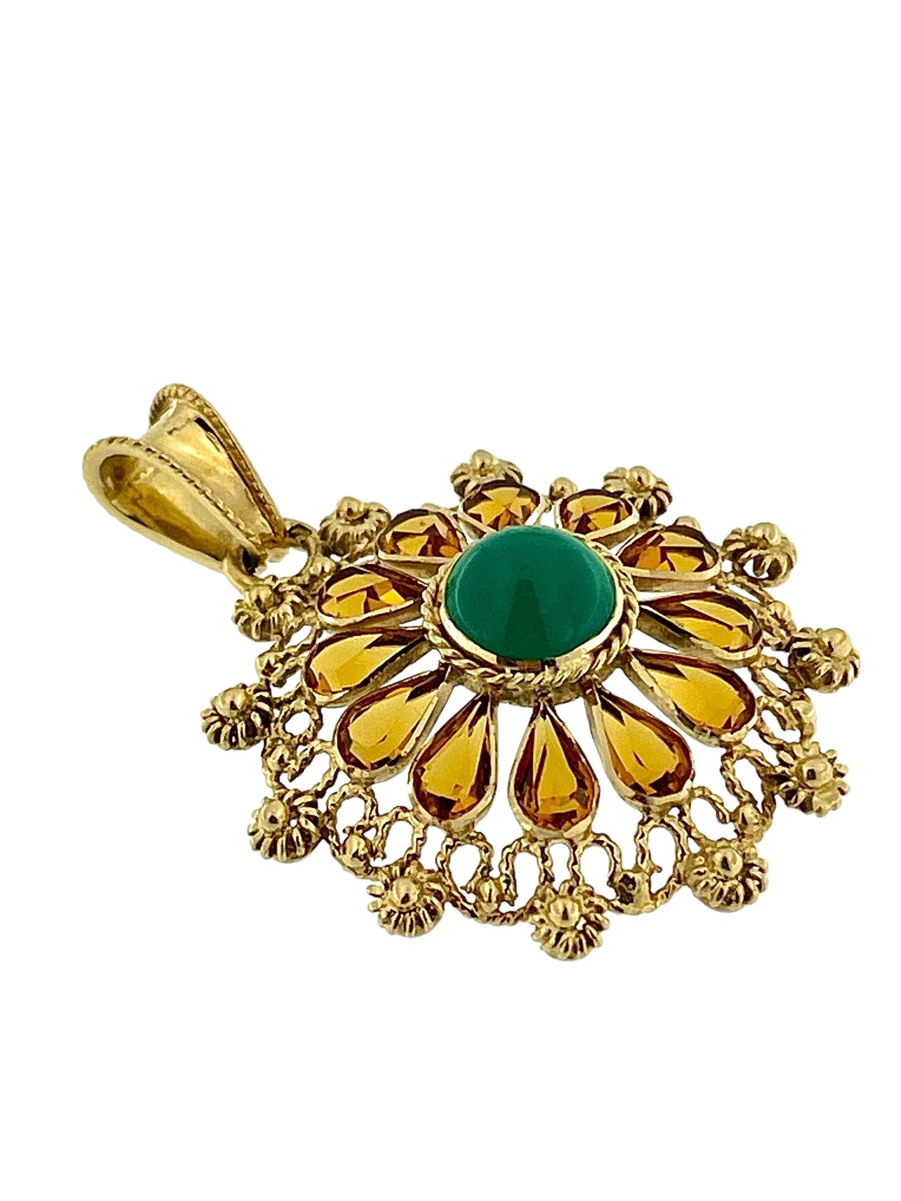Pendentif français en or jaune avec citrines et chrysoprase en vente 2