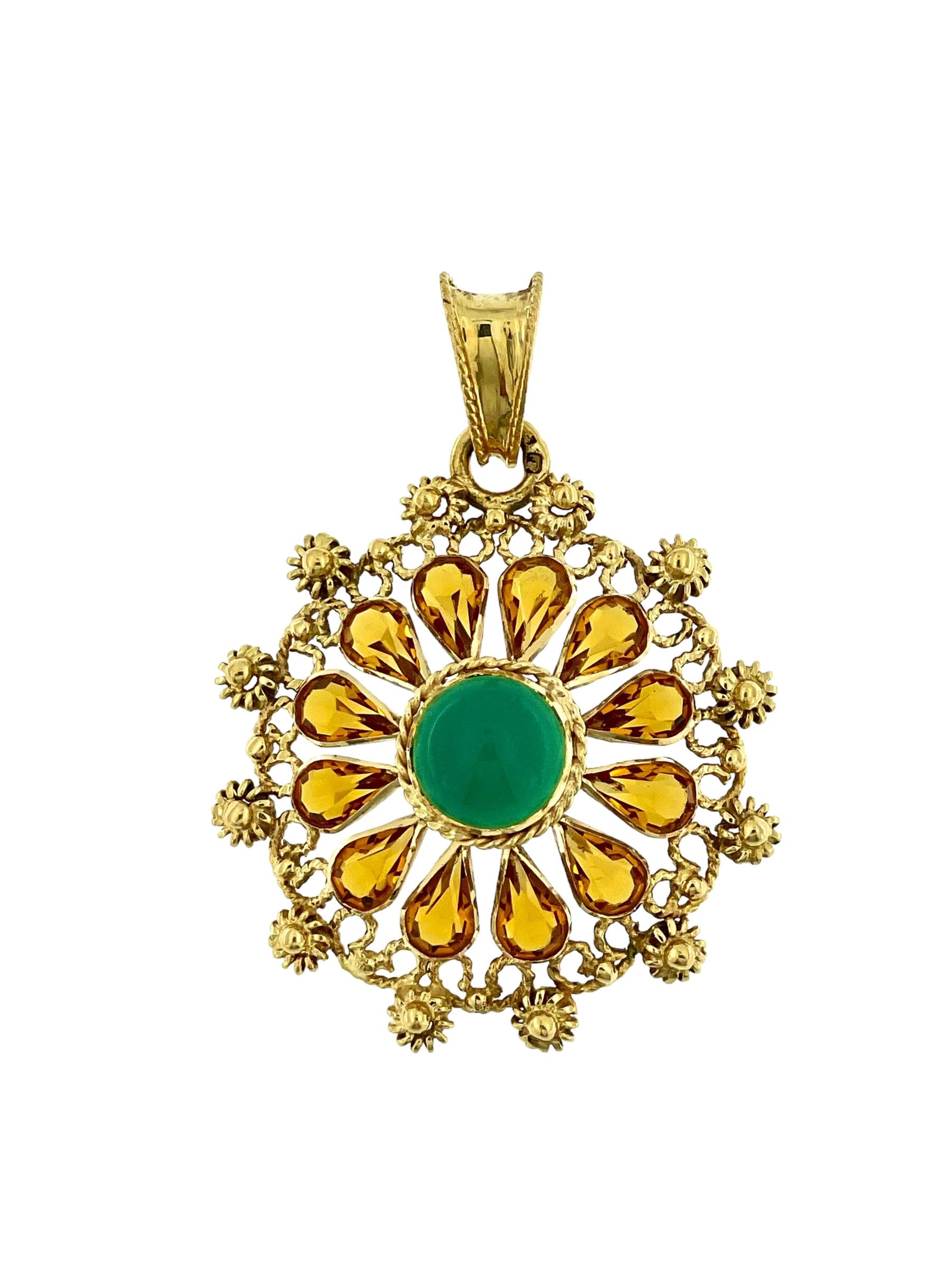 Pendentif français en or jaune avec citrines et chrysoprase en vente 3
