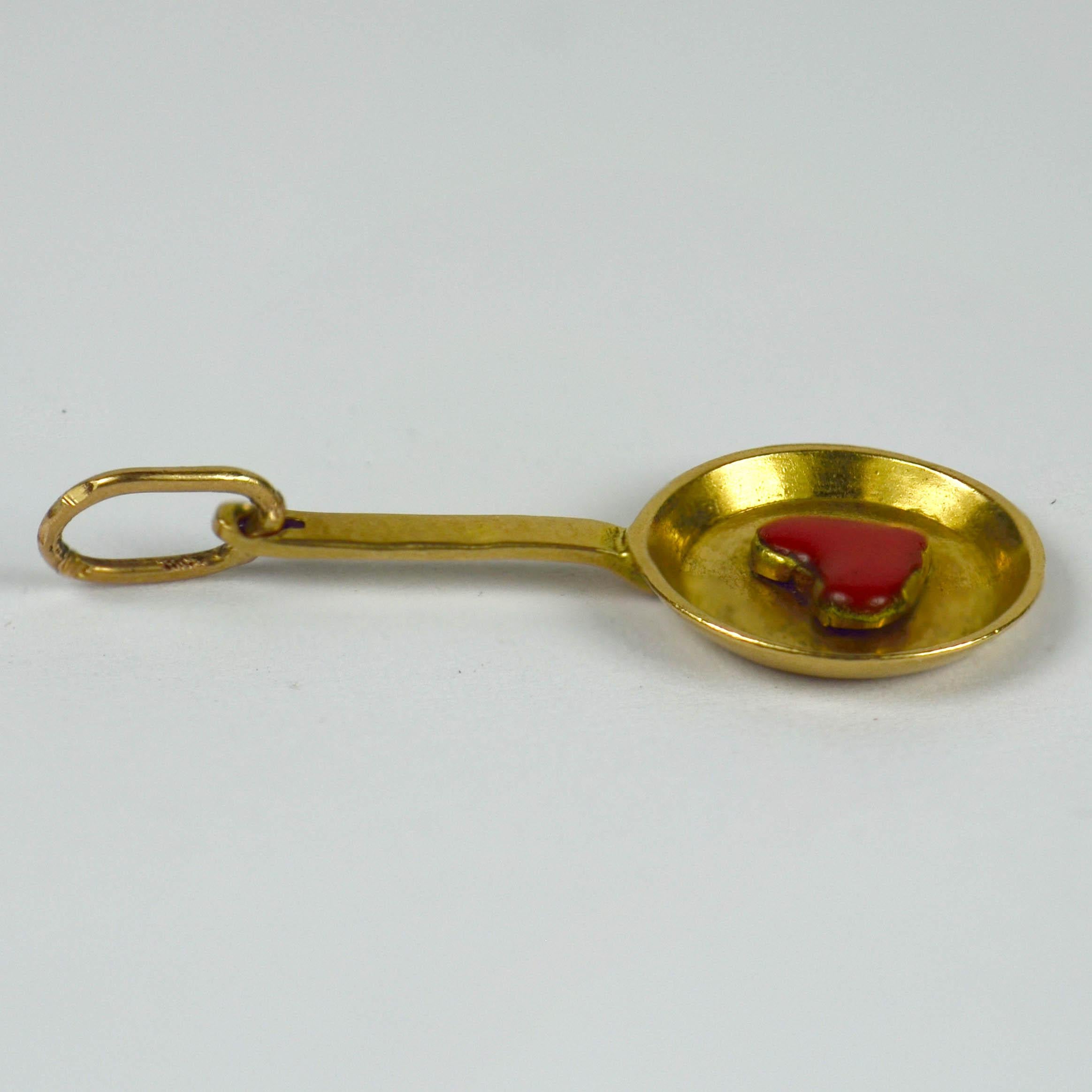 Art Deco French Yellow Gold Red Enamel Love Heart 'Fricassee' Kisses Charm Pendant