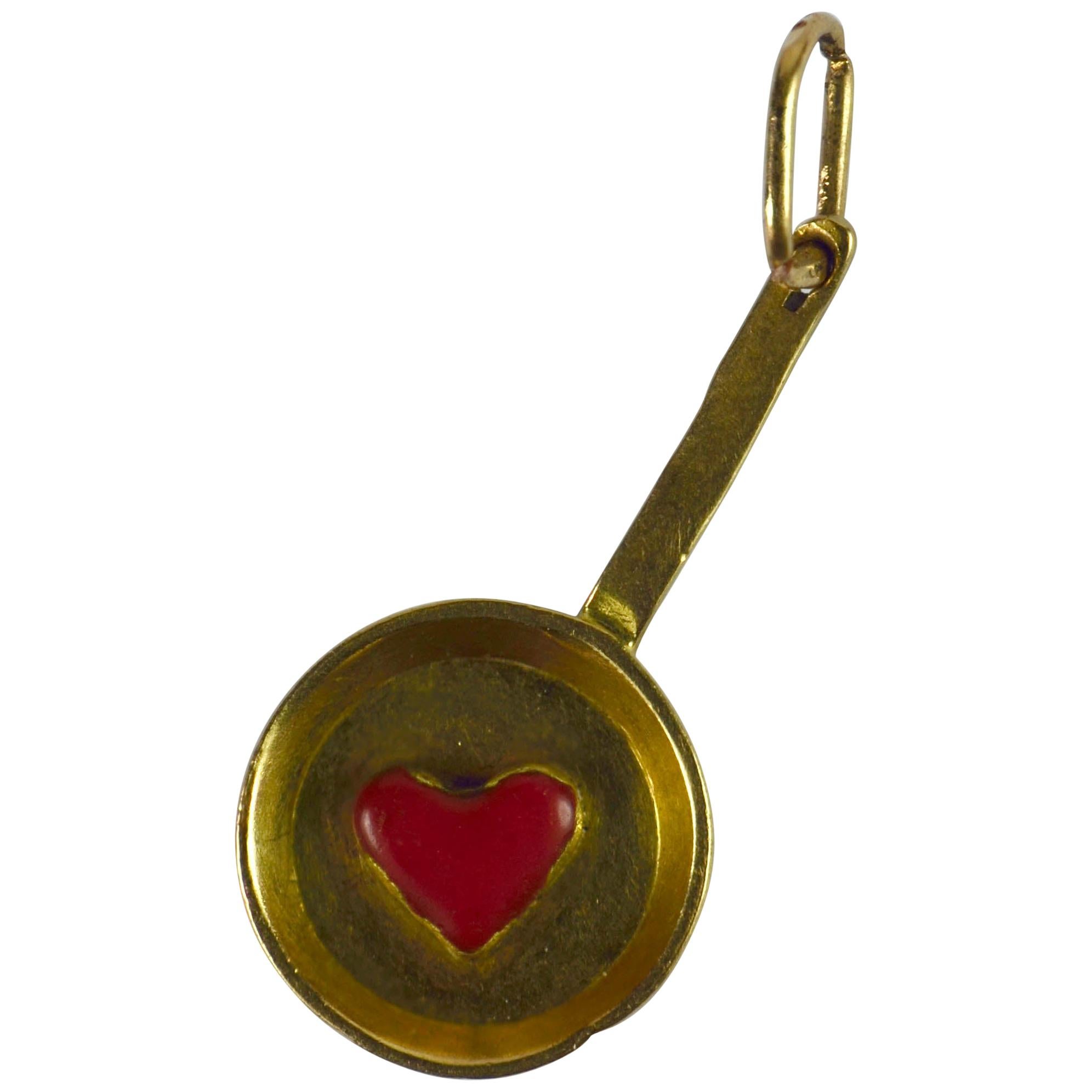 French Yellow Gold Red Enamel Love Heart 'Fricassee' Kisses Charm Pendant