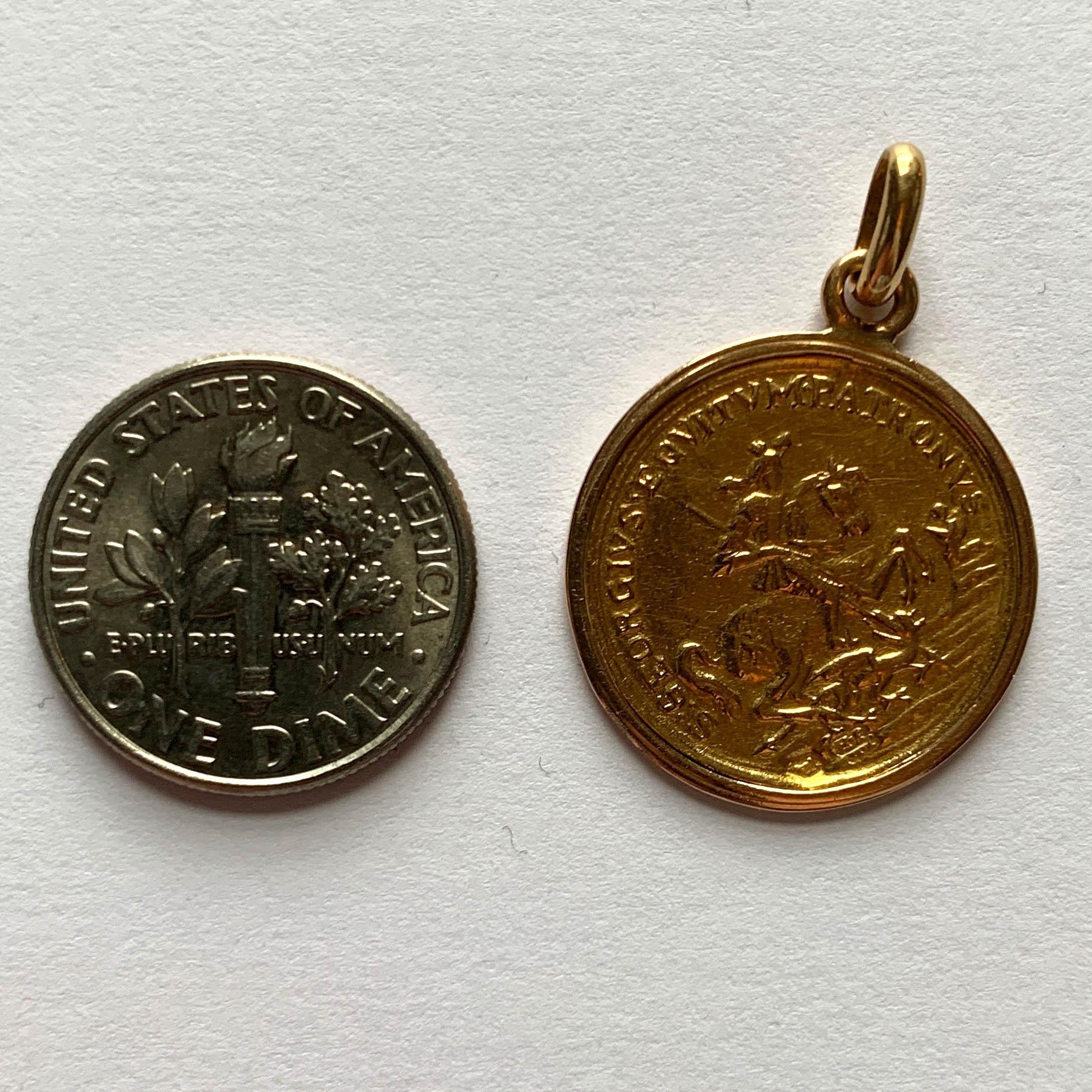 Women's or Men's French Yellow Gold St George Coin Charm Pendant