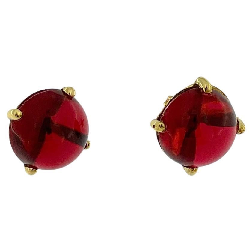 Clous d'oreilles françaises en or jaune avec verre rouge