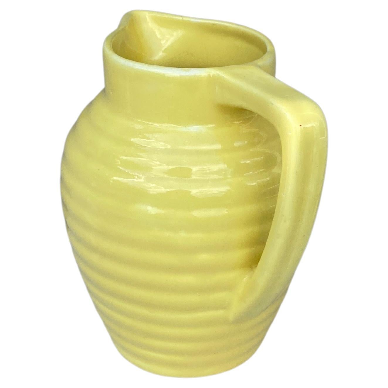 Rustic French Yellow Majolica Pitcher Onnaing, circa 1920 For Sale