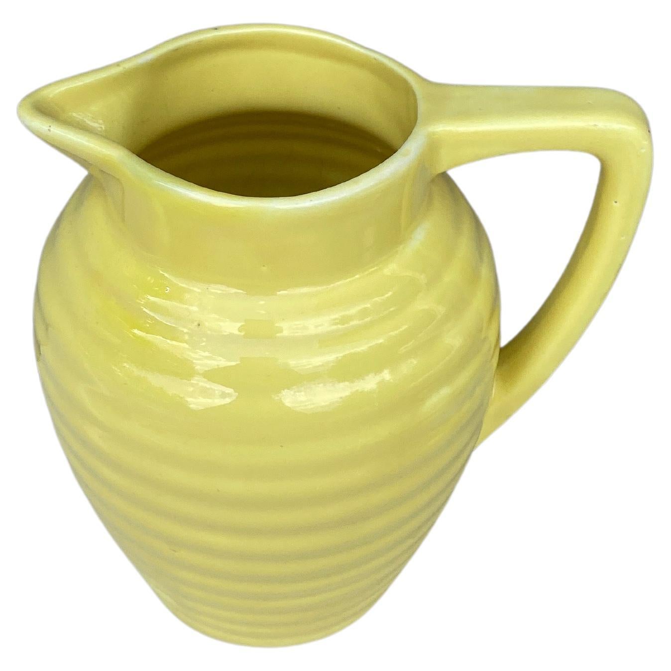 Early 20th Century French Yellow Majolica Pitcher Onnaing, circa 1920 For Sale