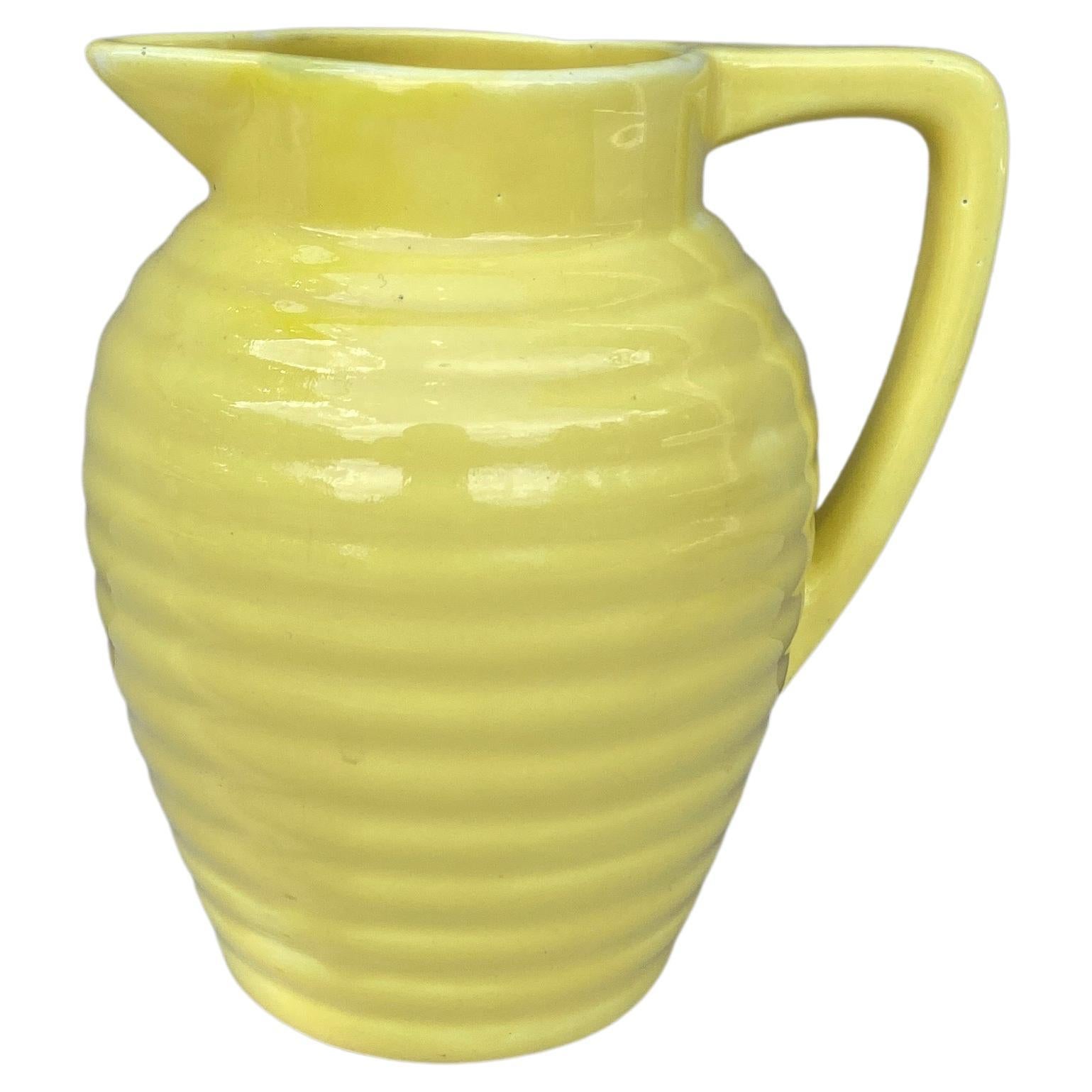 Ceramic French Yellow Majolica Pitcher Onnaing, circa 1920 For Sale